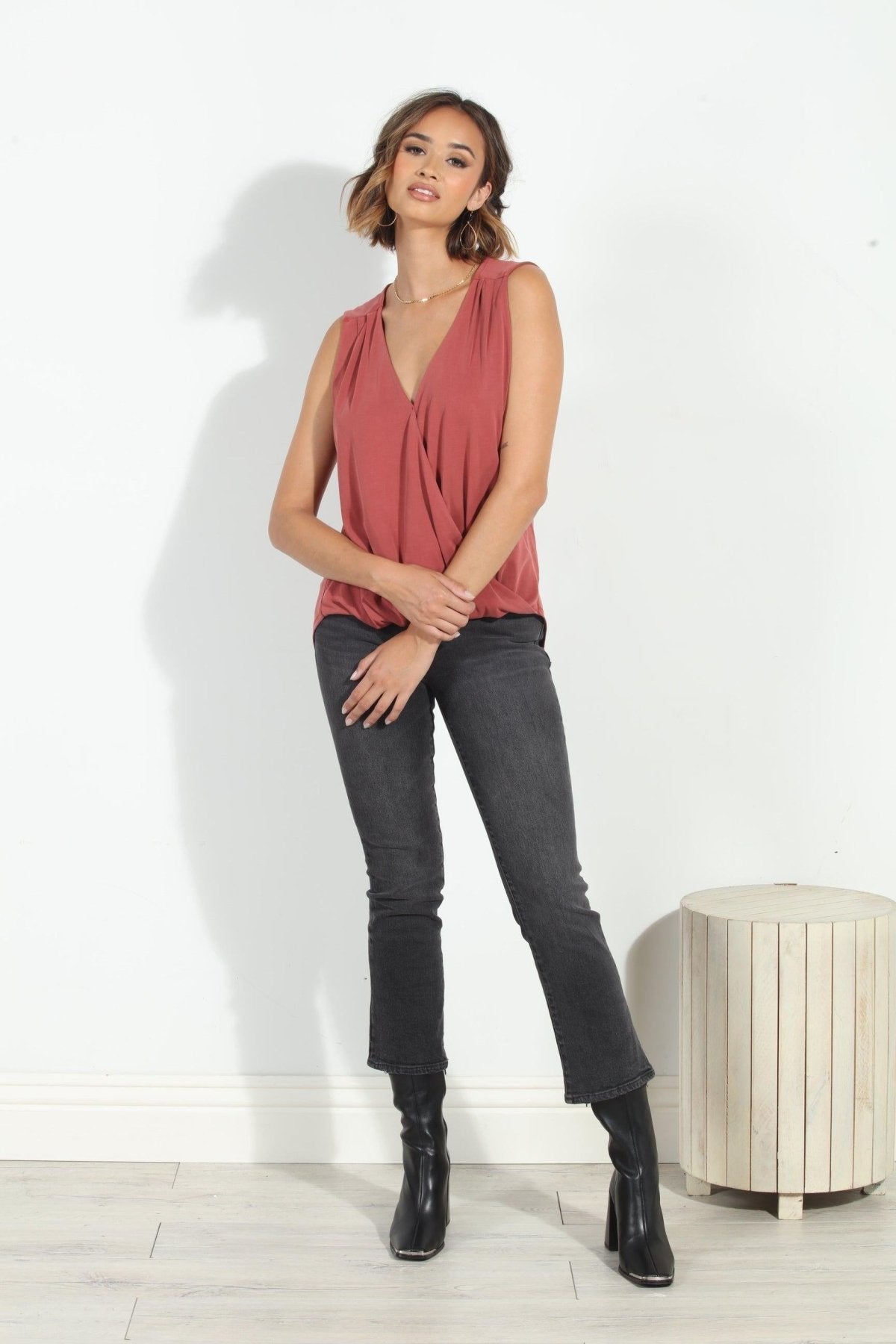 The Everyday Cupro Surplice Tank - Sangria
