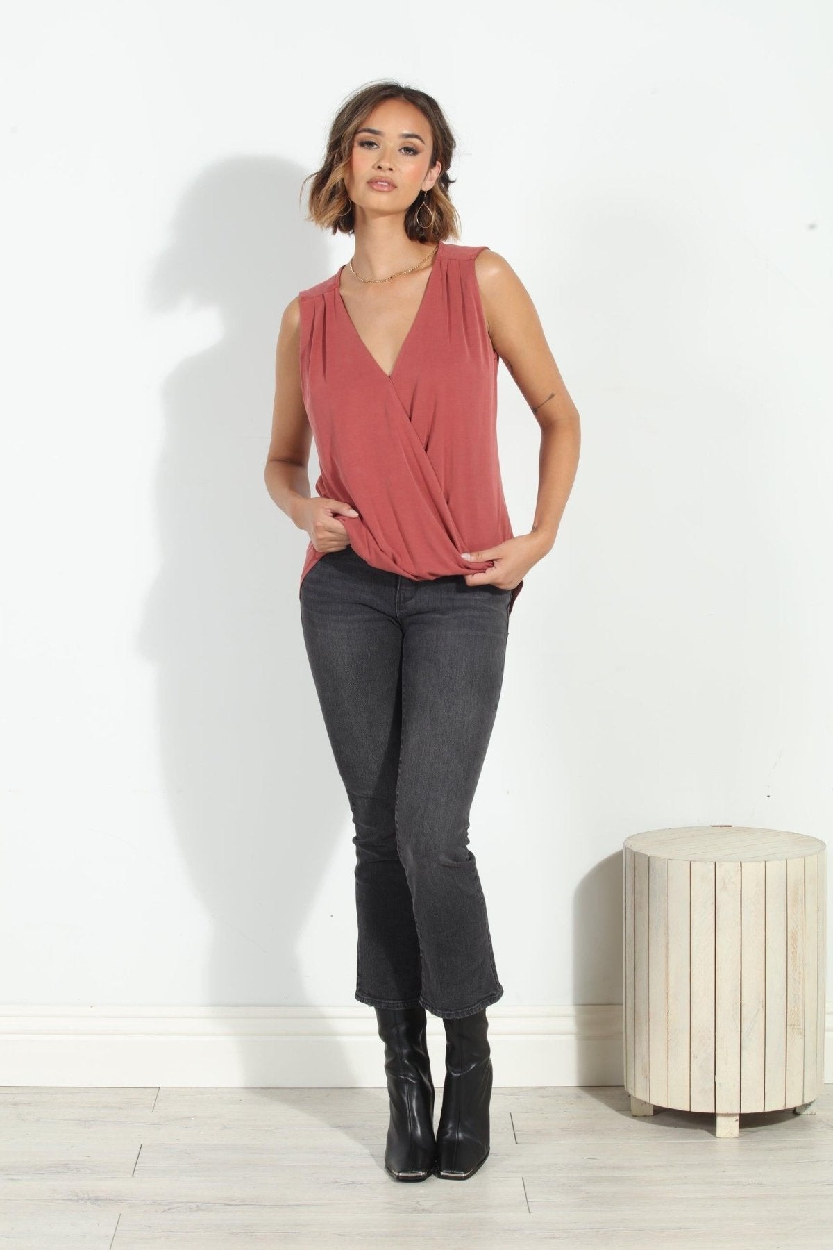 The Everyday Cupro Surplice Tank - Sangria