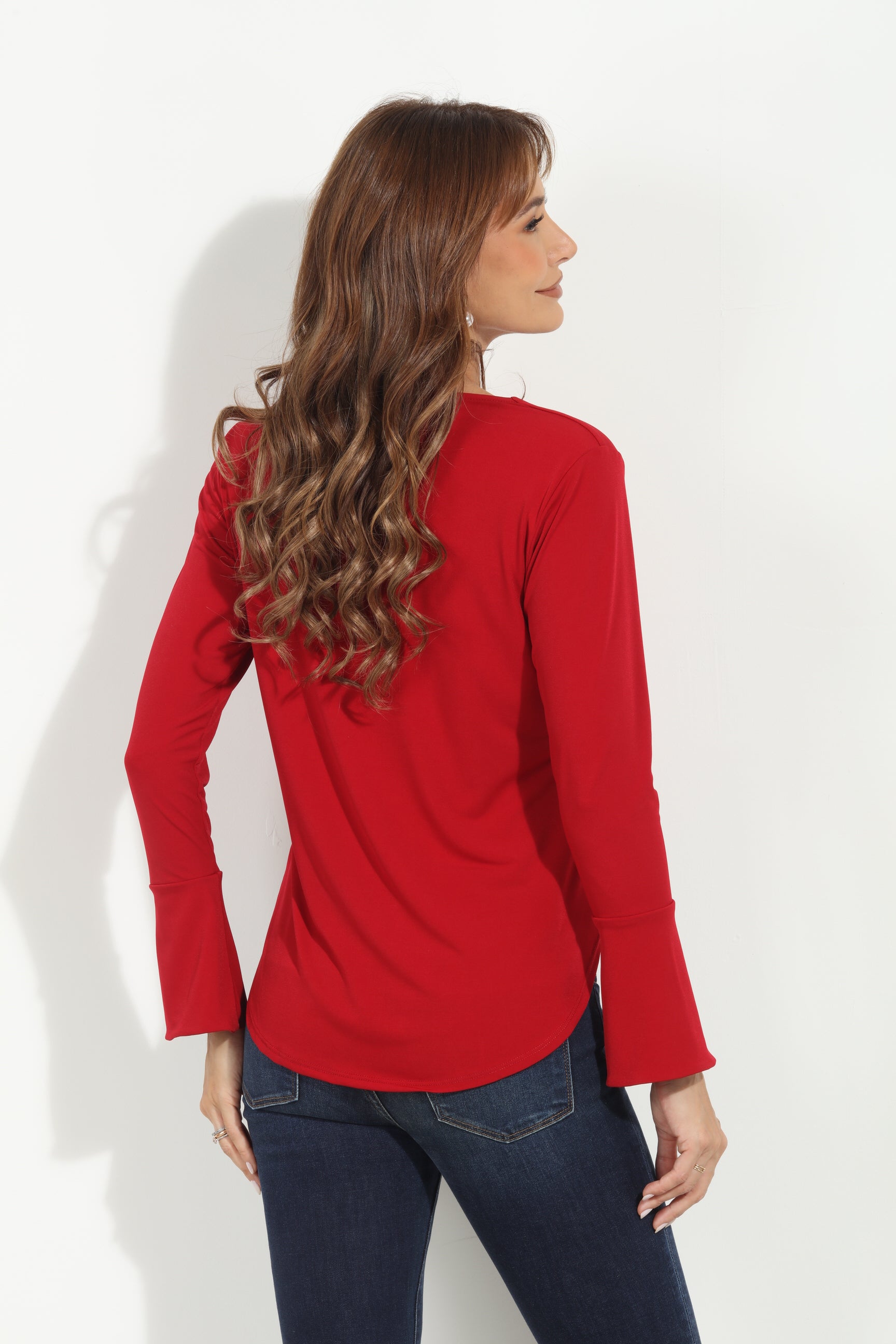 Cranberry ITY Surplice Bell Sleeve Top - BEST SELLER