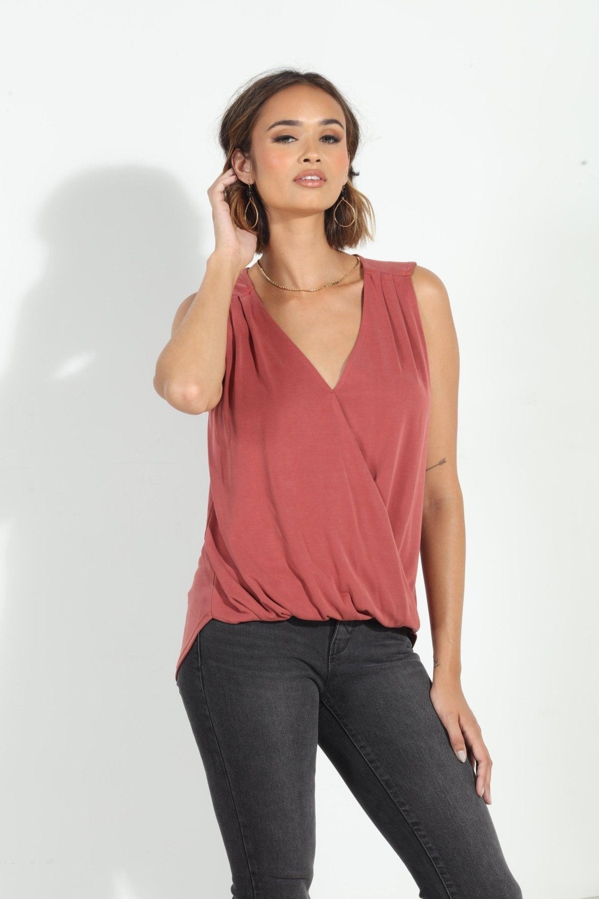 The Everyday Cupro Surplice Tank - Sangria
