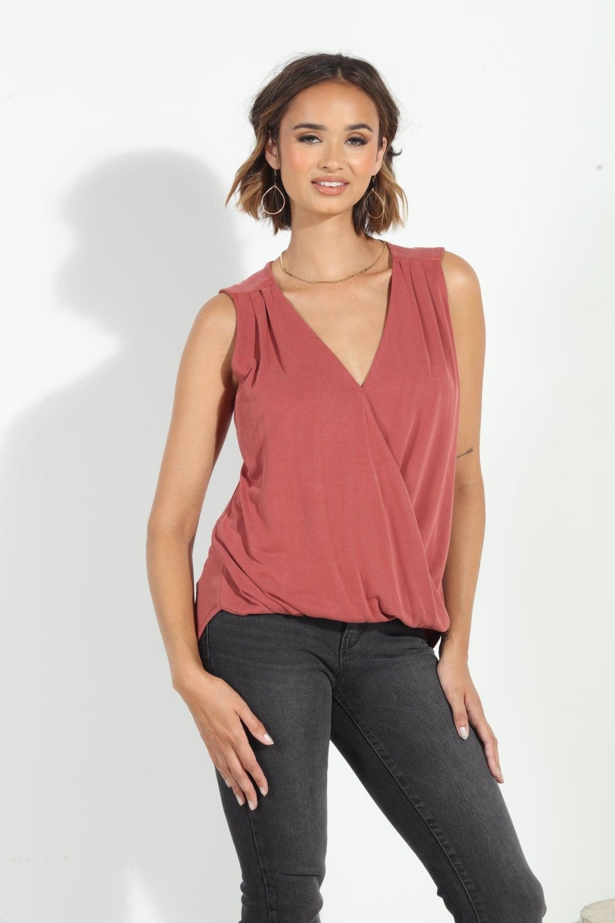 The Everyday Cupro Surplice Tank - Sangria