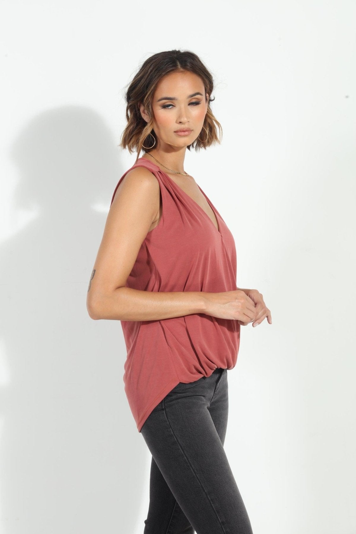 The Everyday Cupro Surplice Tank - Sangria