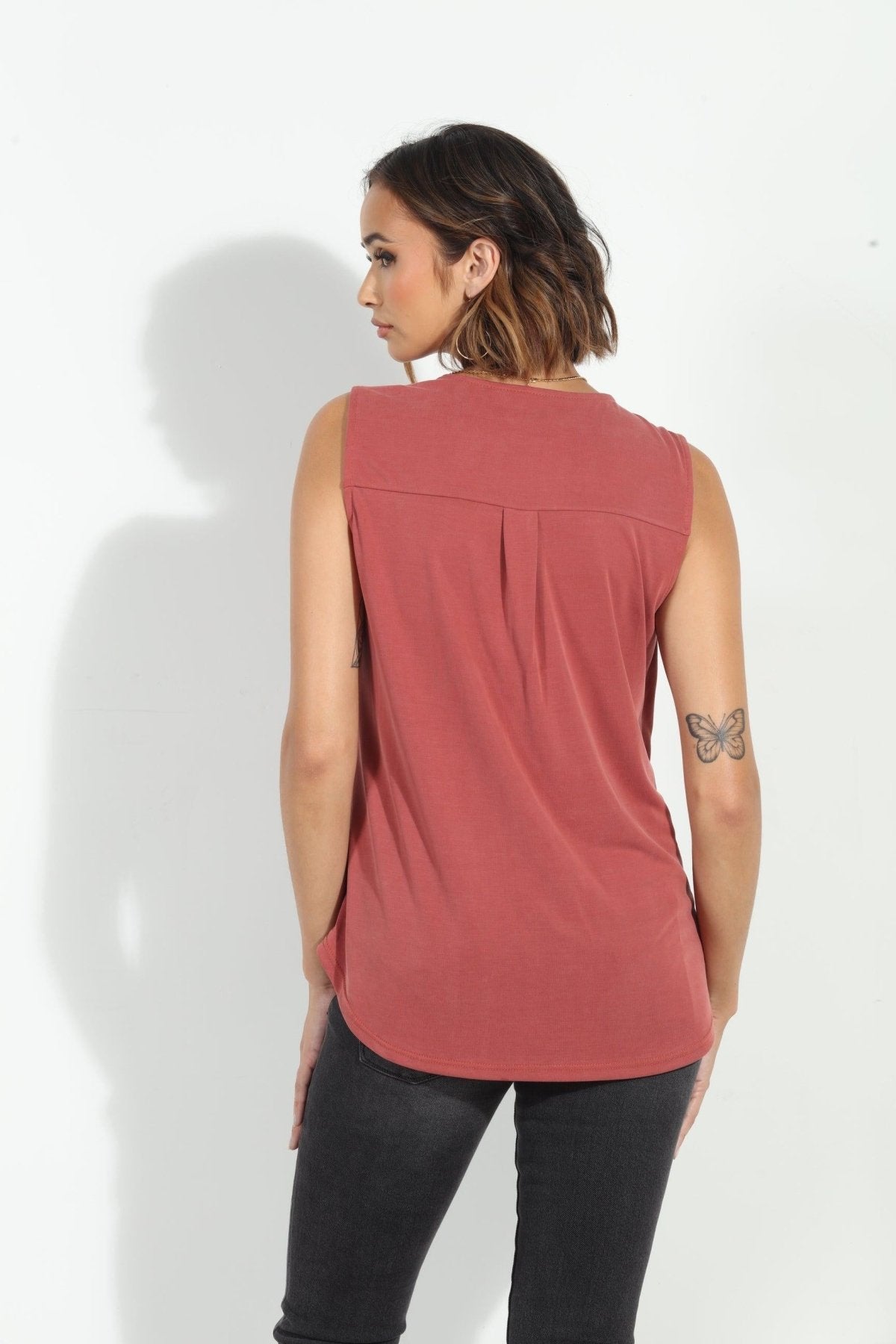 The Everyday Cupro Surplice Tank - Sangria