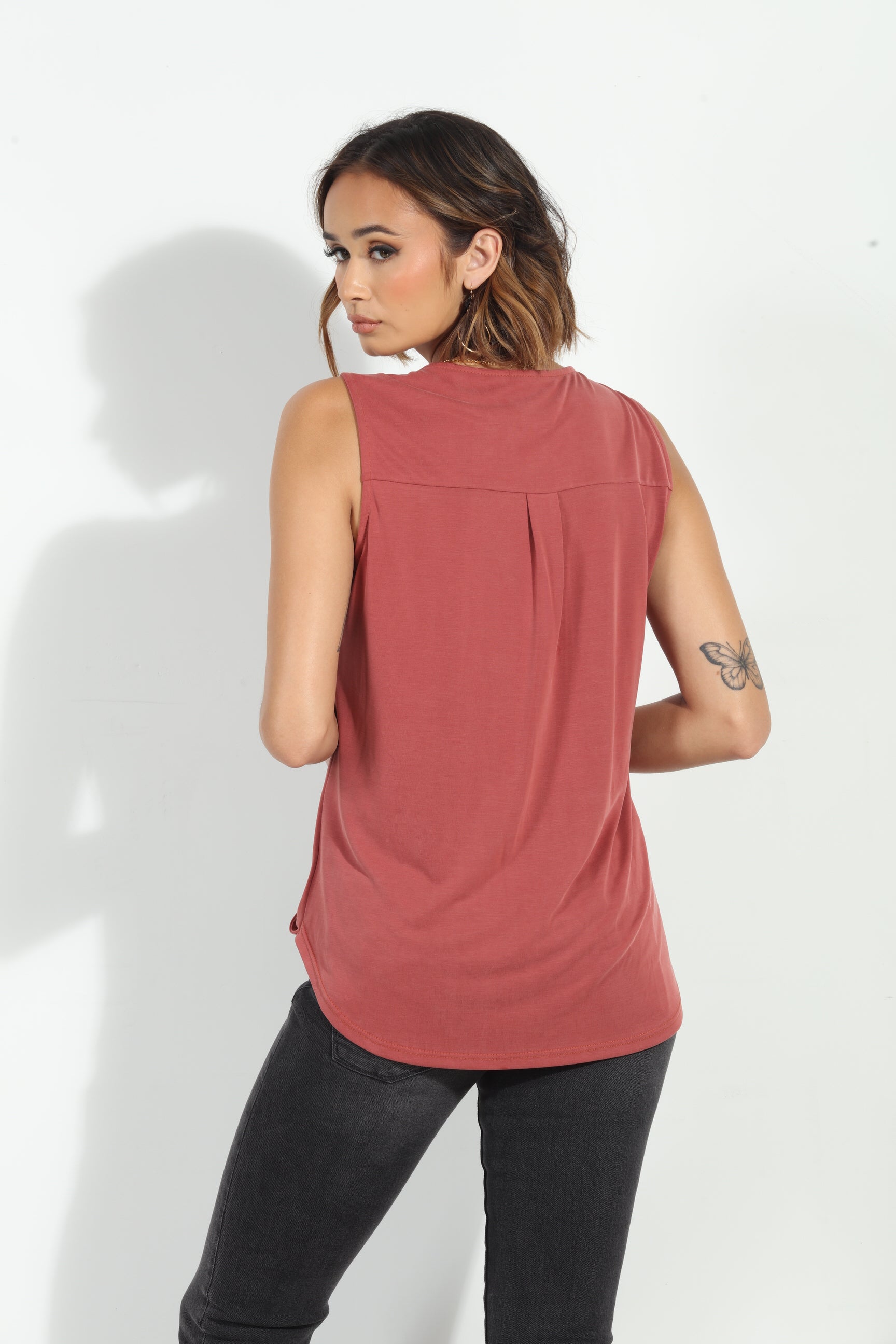 The Everyday Cupro Surplice Tank- Sangria- BEST SELLER