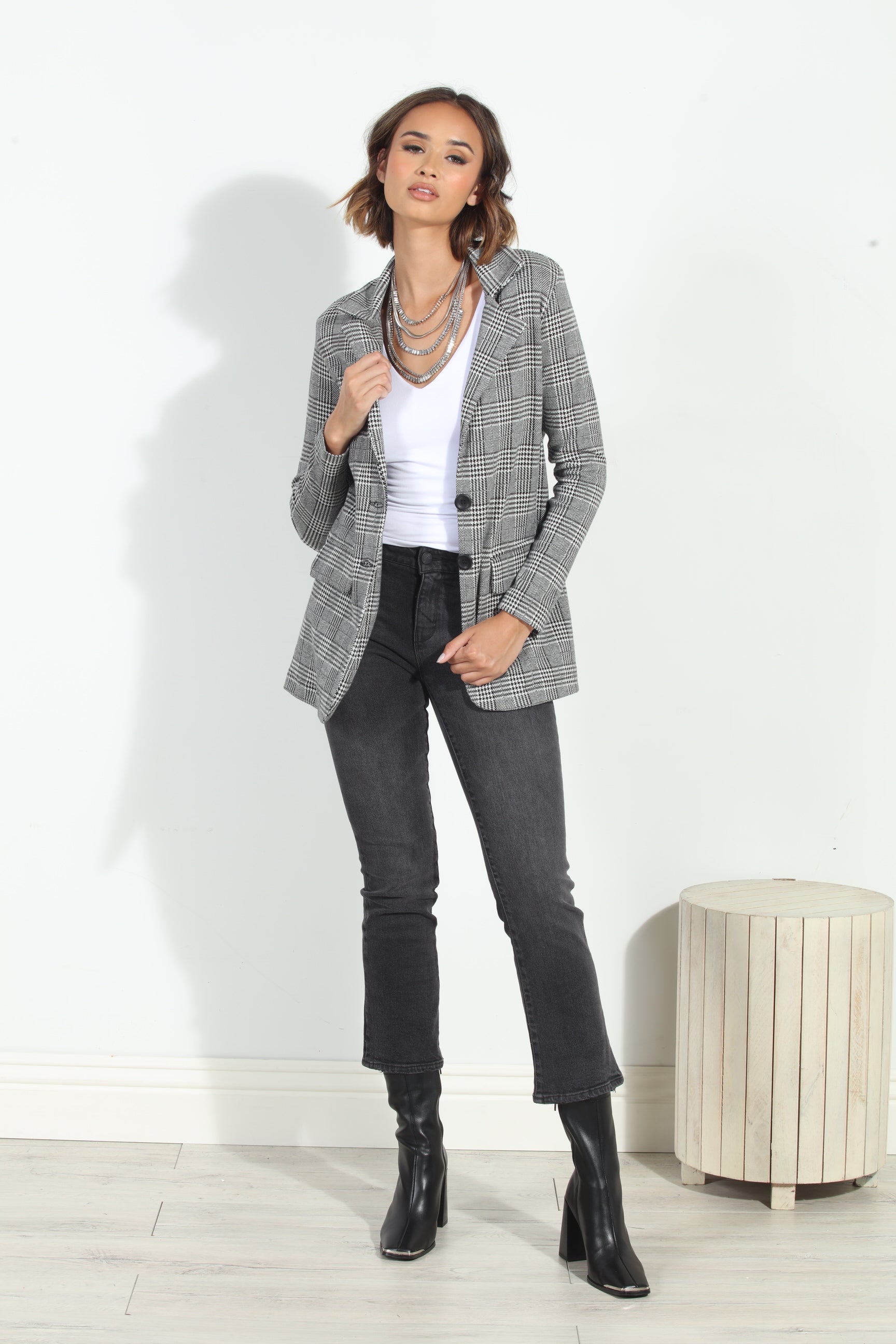 Alva Plaid Ponti Oversized Blazer
