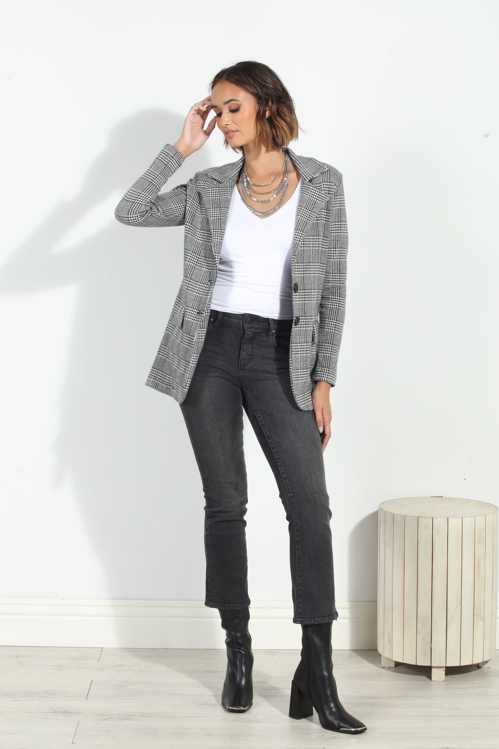 Alva Plaid Ponti Oversized Blazer