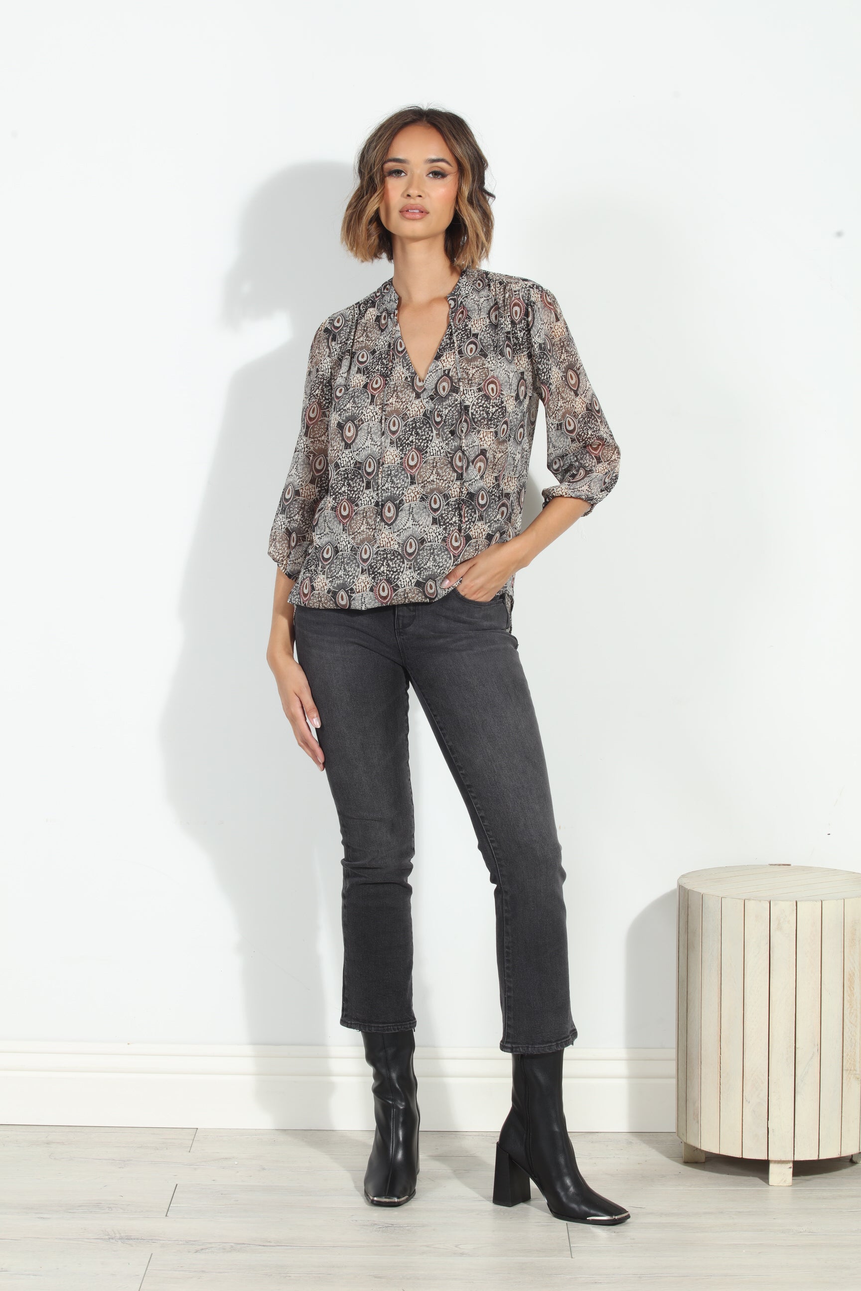 Catia 3/4 Sleeve Surplice Blouse-FINAL SALE