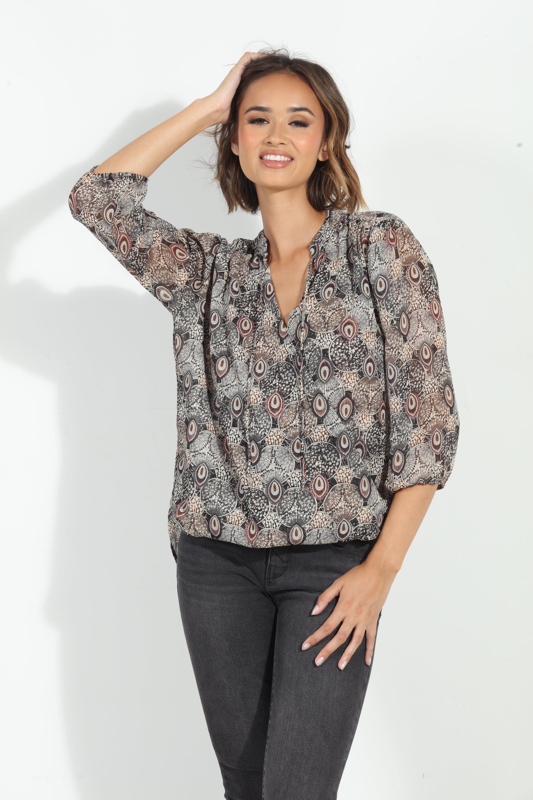 Catia 3/4 Sleeve Surplice Blouse