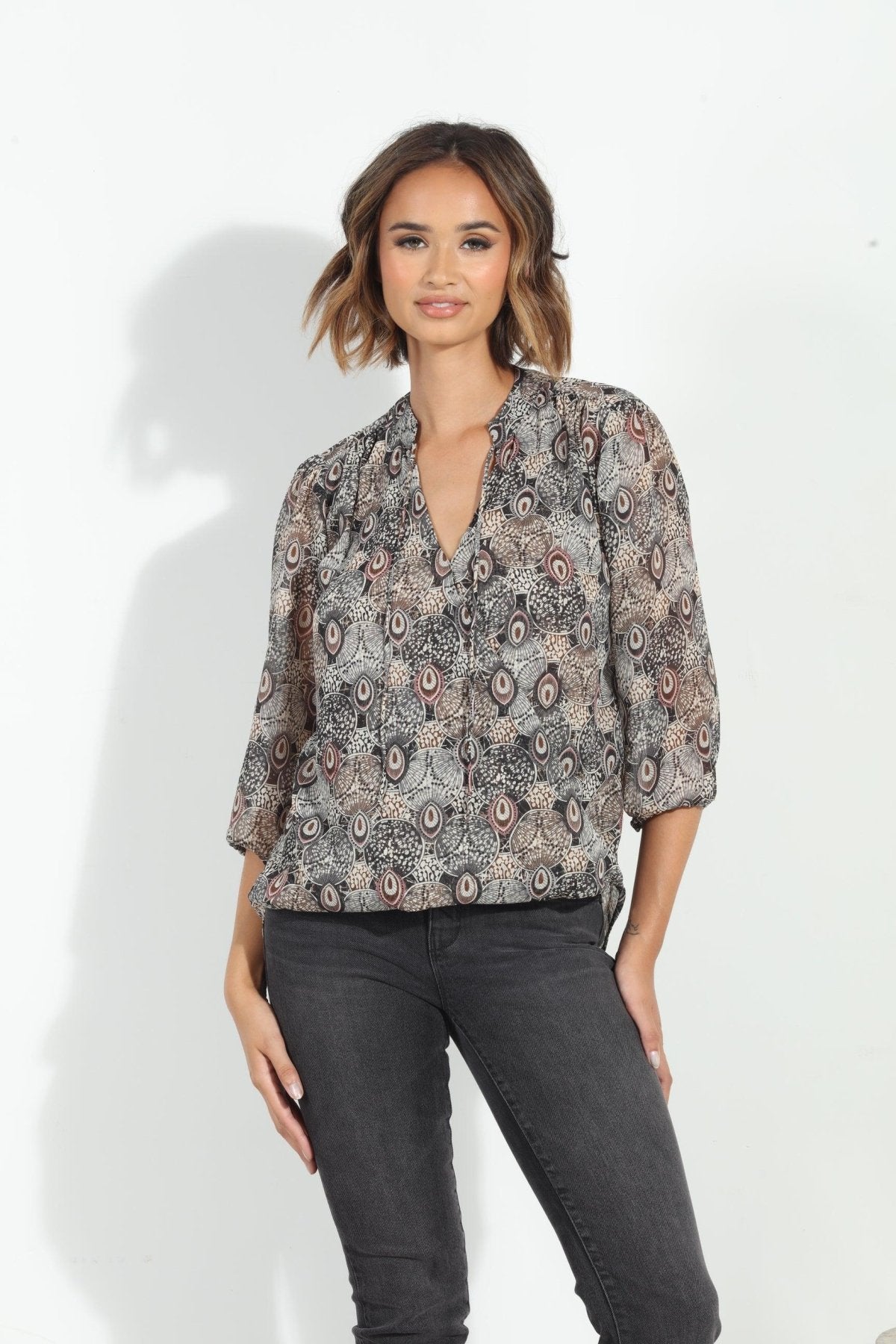 Catia 3/4 Sleeve Surplice Blouse-BEST SELLER