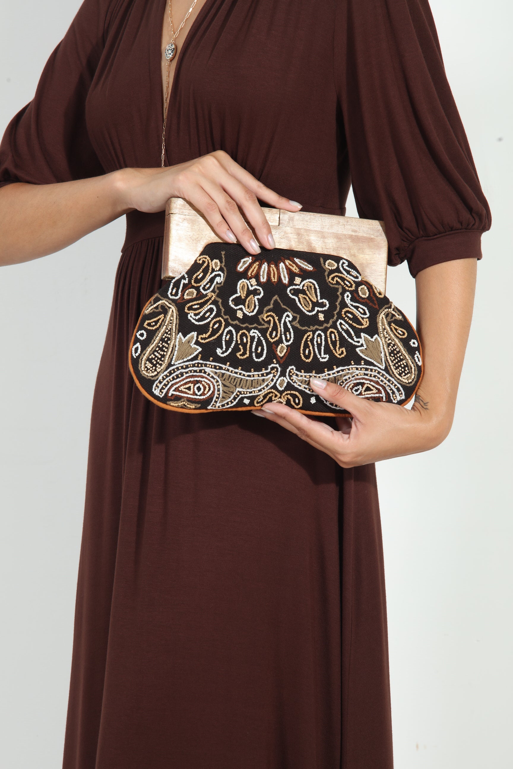 Leela Wooden Handle Clutch