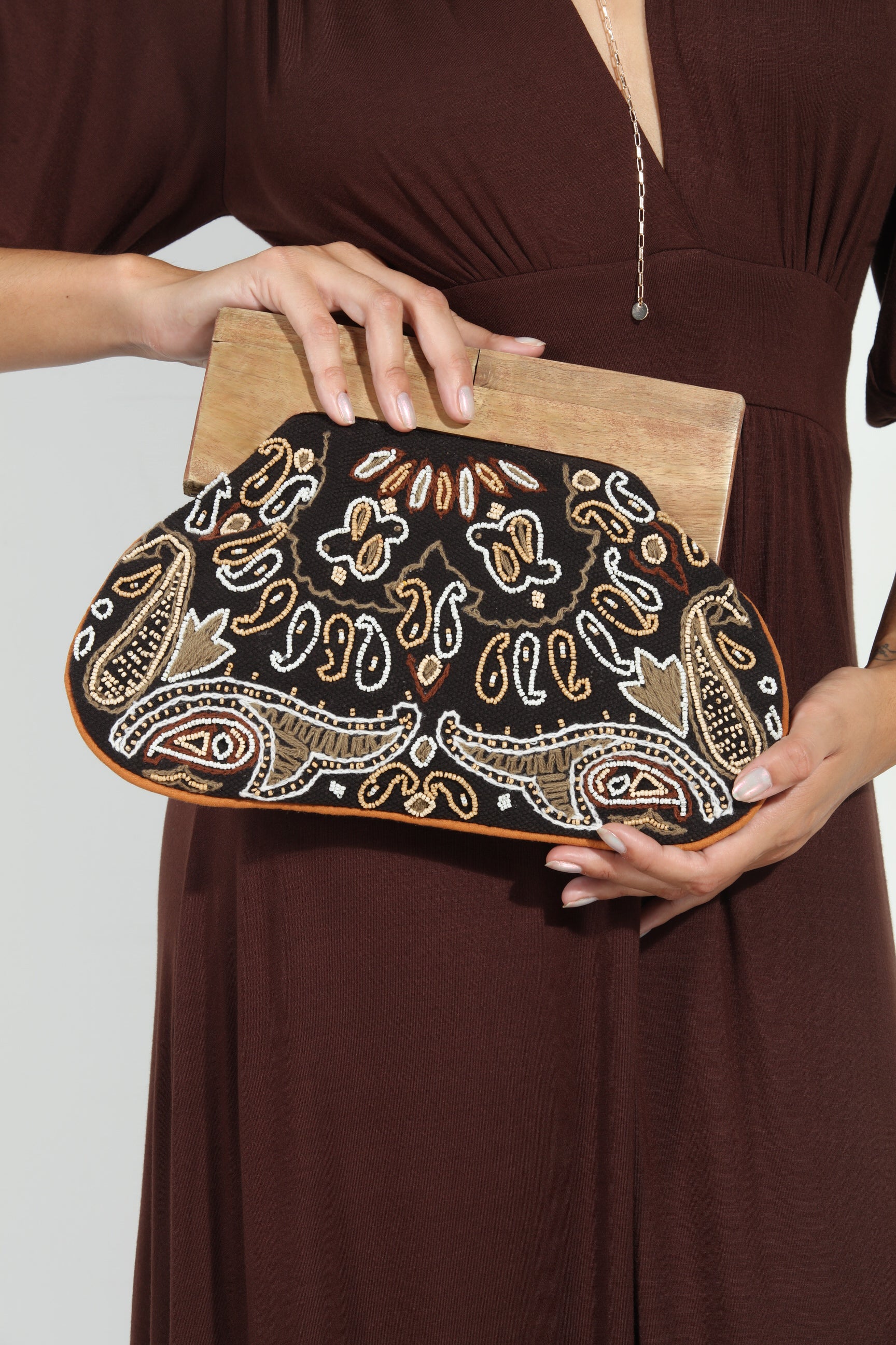 Leela Wooden Handle Clutch