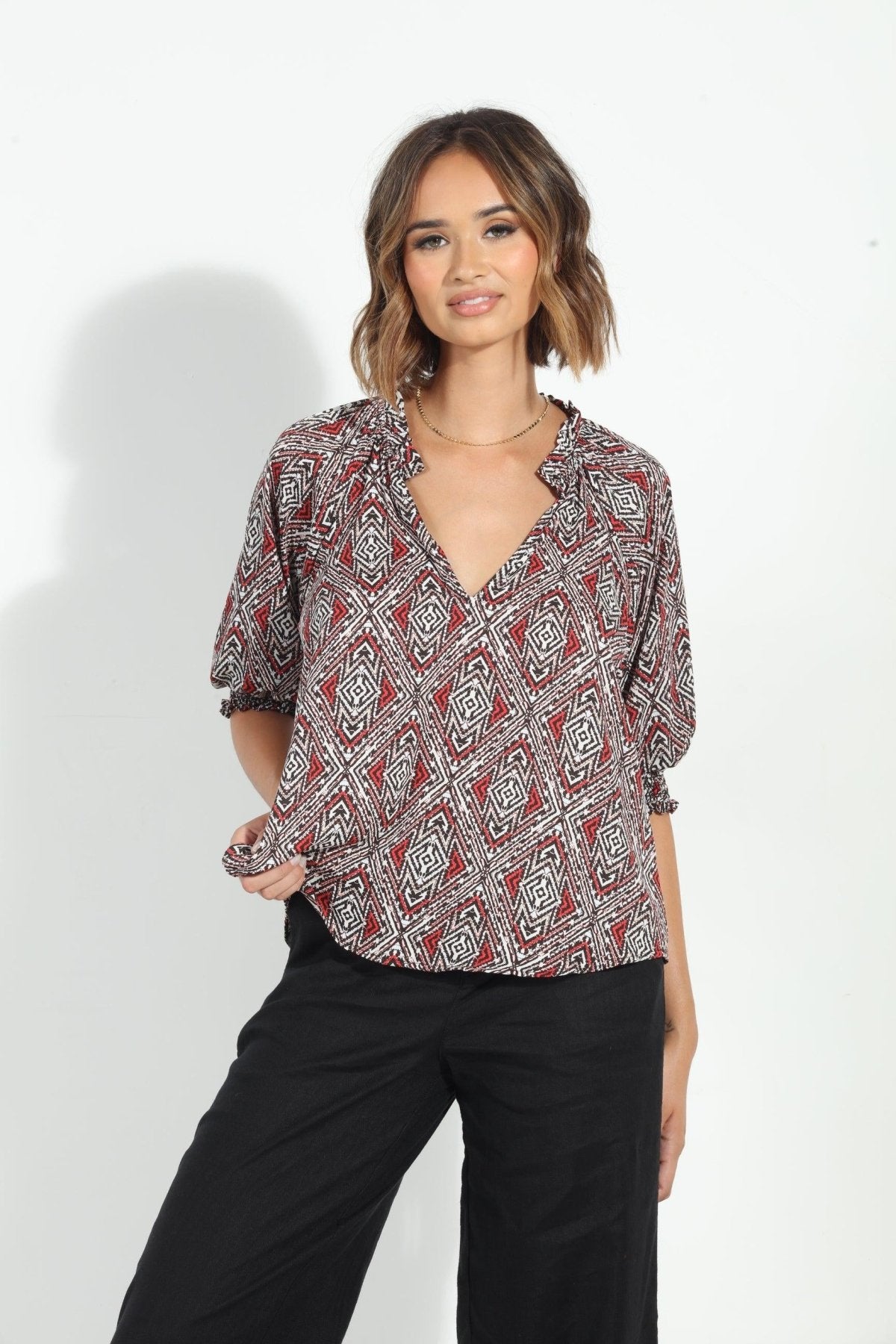 Shanae Split Neck Top-FINAL SALE