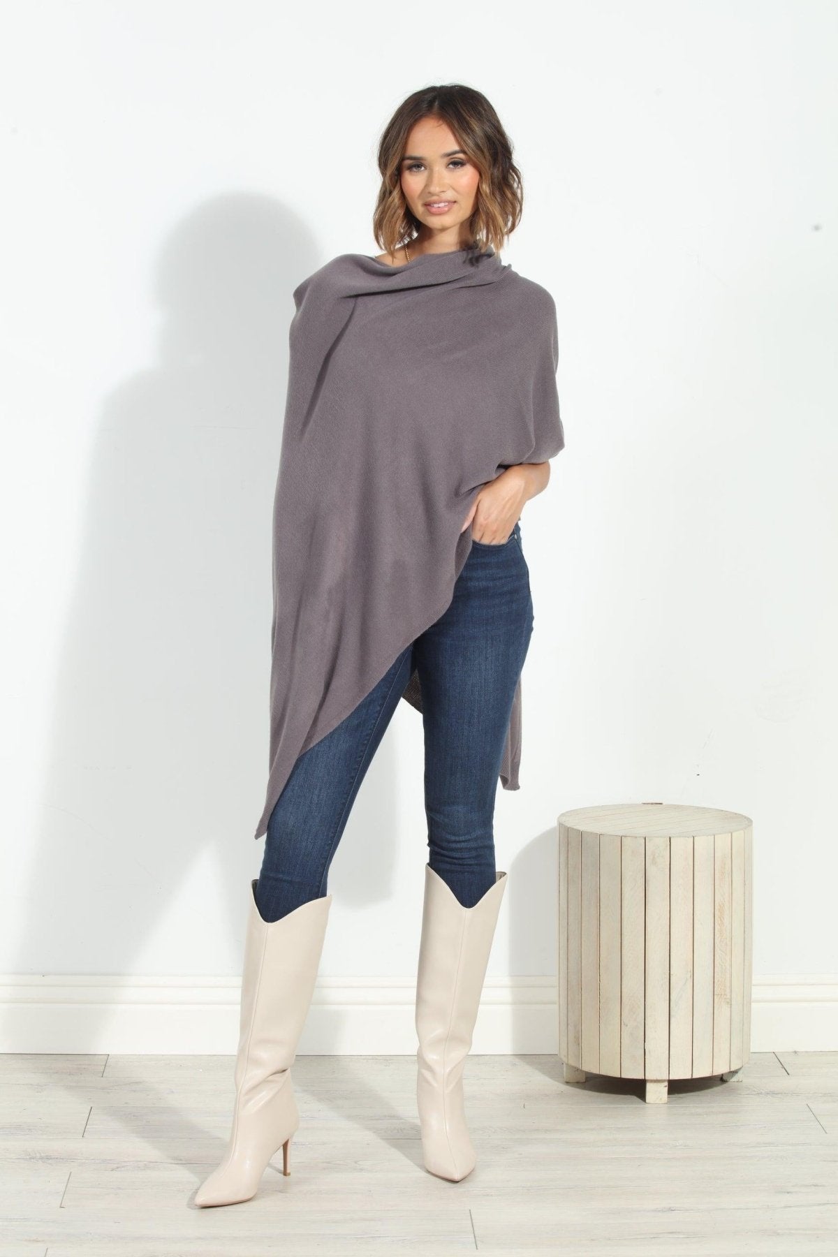 Dark Grey Throw-On Poncho- NEW COLOR