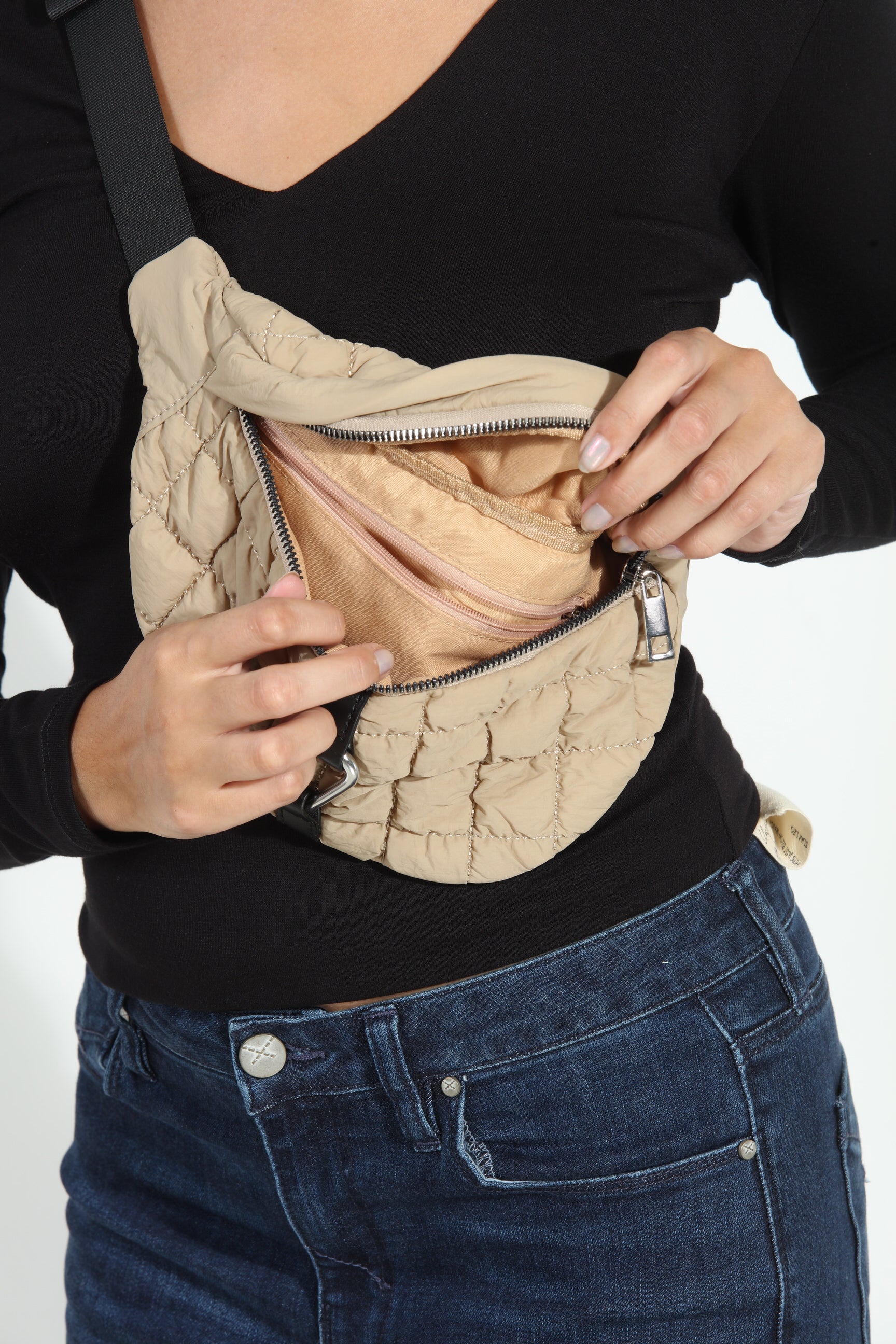 Khaki Quilted Belt Bag