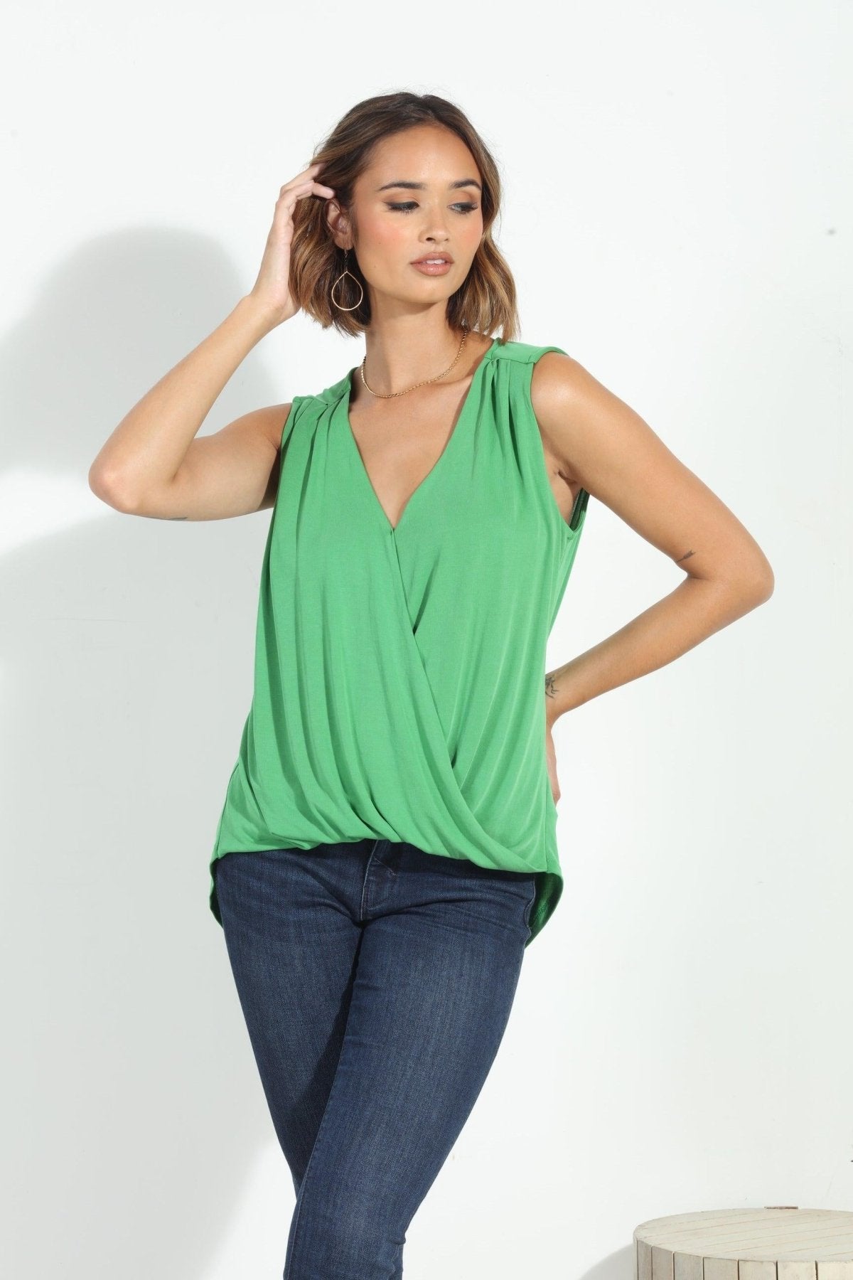 The Everyday Cupro Surplice Tank - Lime-FINAL SALE