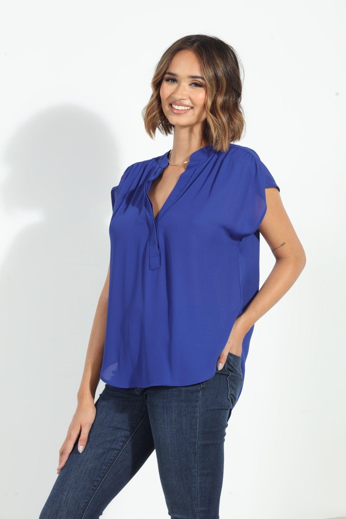 Cobalt Woven Dolman Tee-BEST SELLER