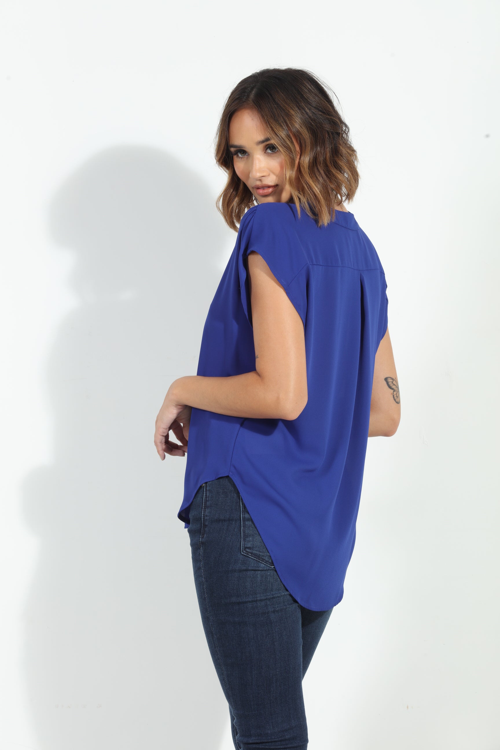 Cobalt Woven Dolman Tee