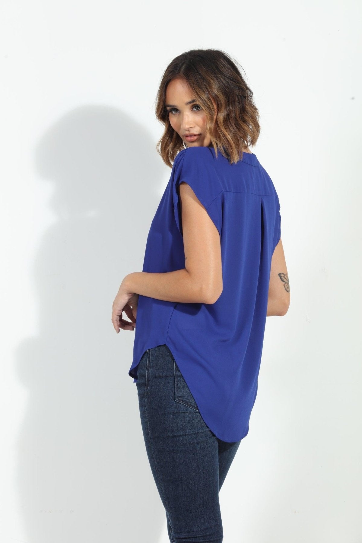 Cobalt Woven Dolman Tee-BEST SELLER