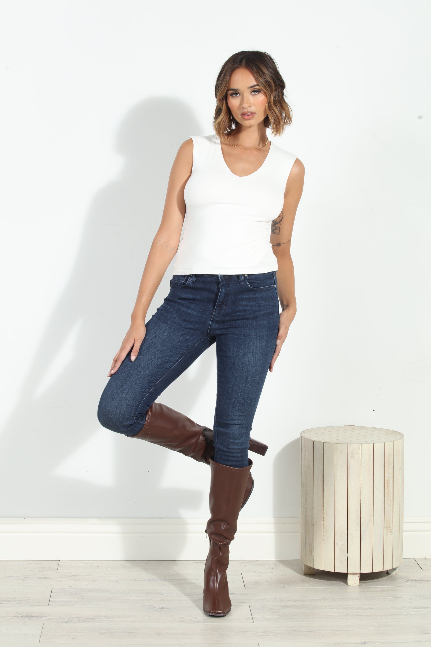 Jersey Lined Mom Cropped Tee- Ivory
