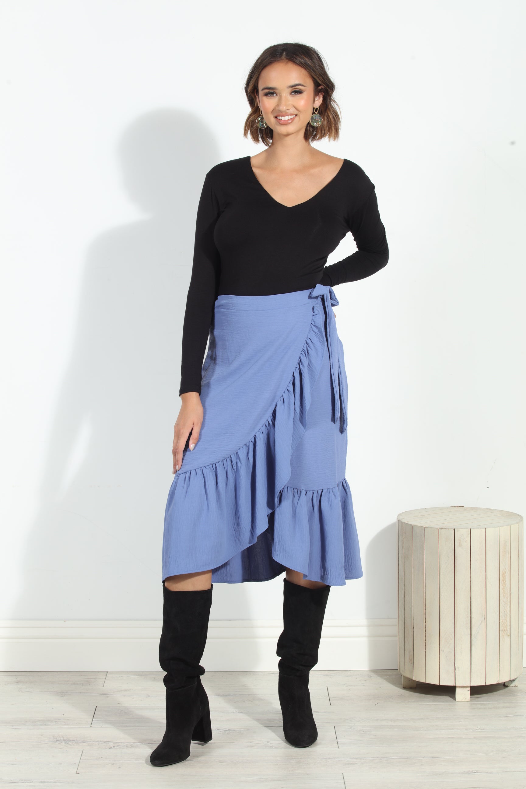 Denim Airflow Wrap Ruffle Skirt