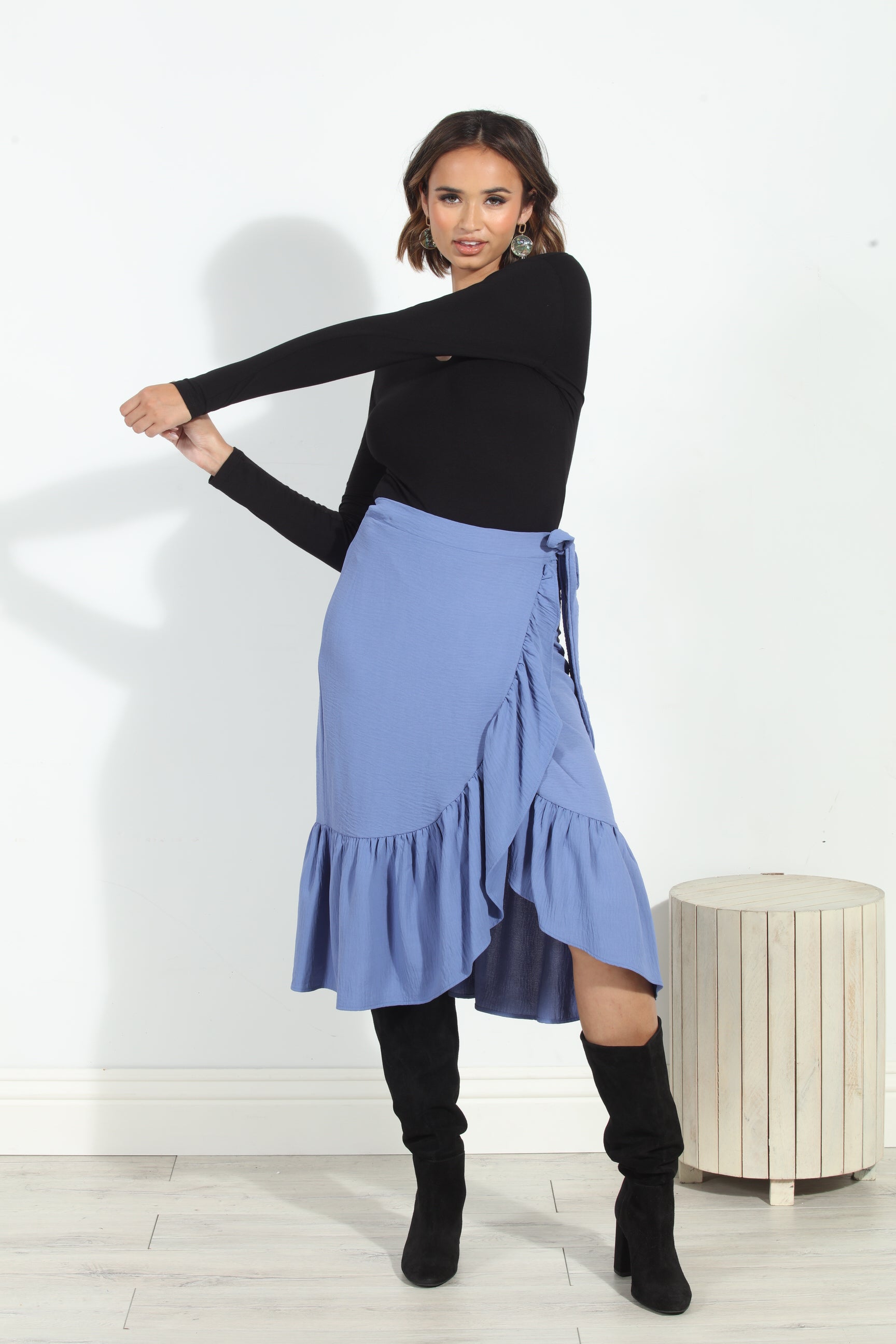 Denim Airflow Wrap Ruffle Skirt
