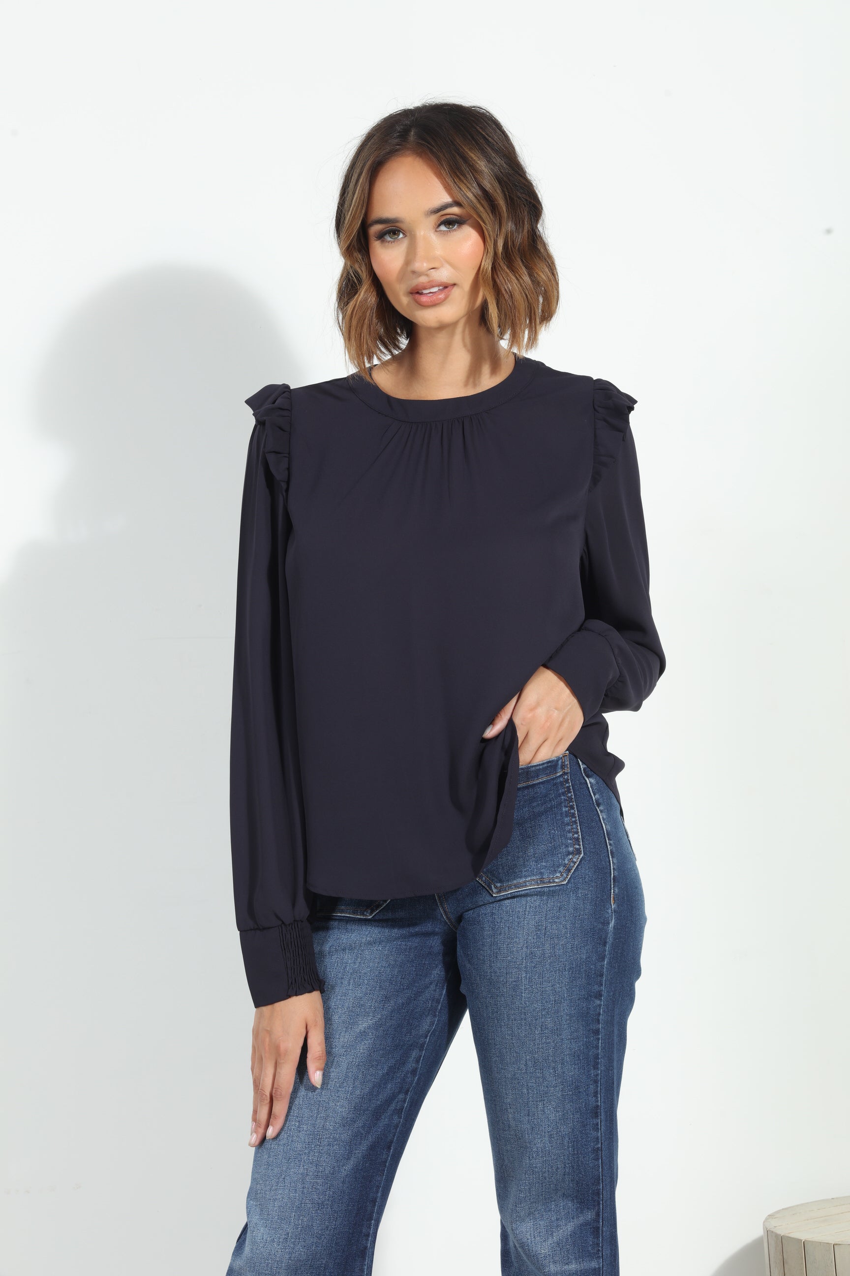 Jet Navy Hi-Neck Blouse
