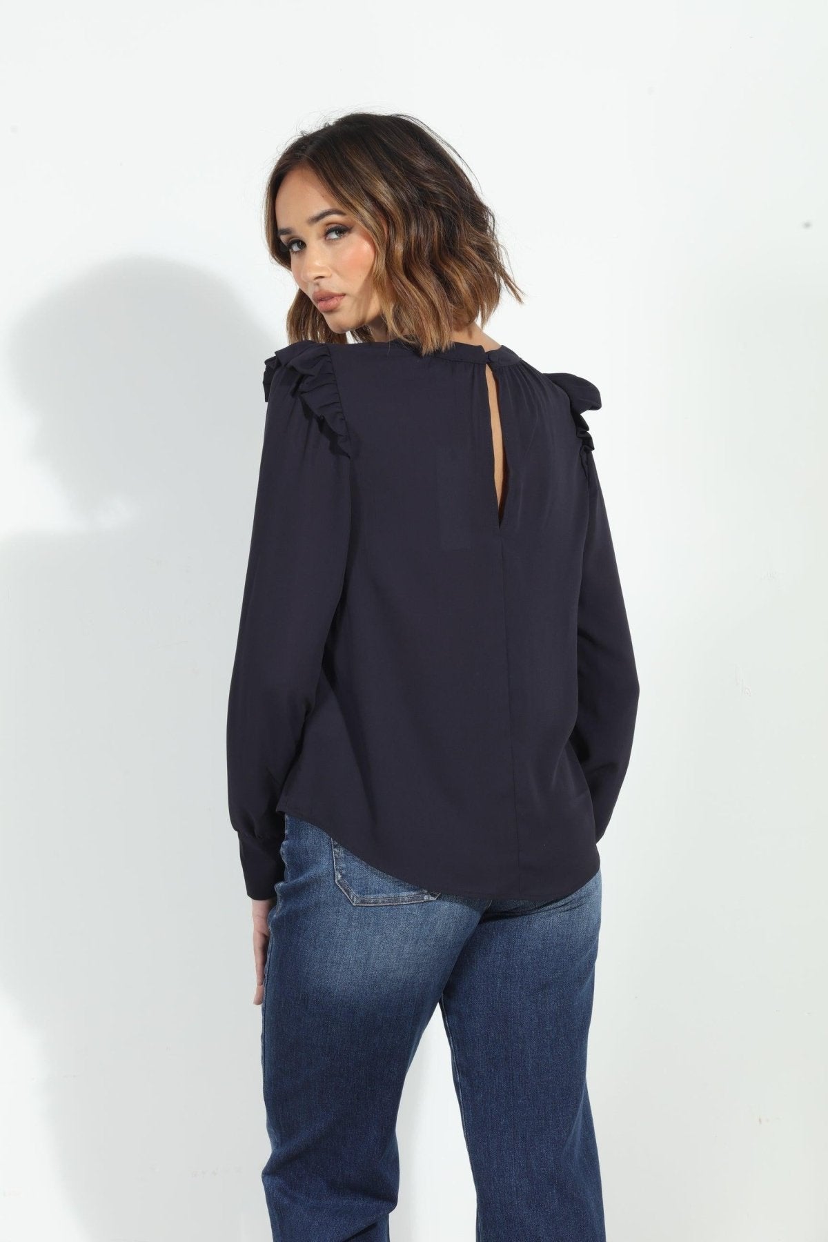 Jet Navy Hi-Neck Blouse-FINAL SALE