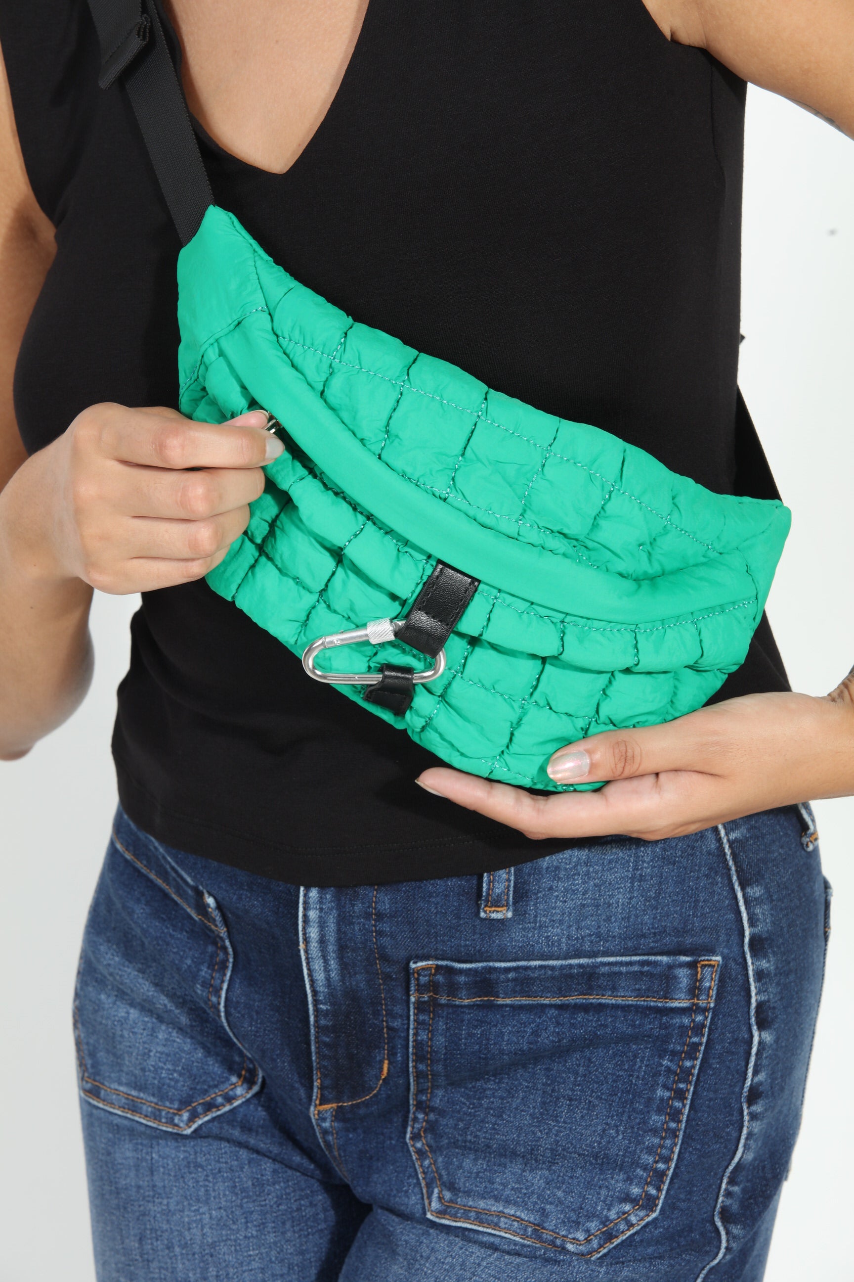 Kelly Green Quilted Belt Bag