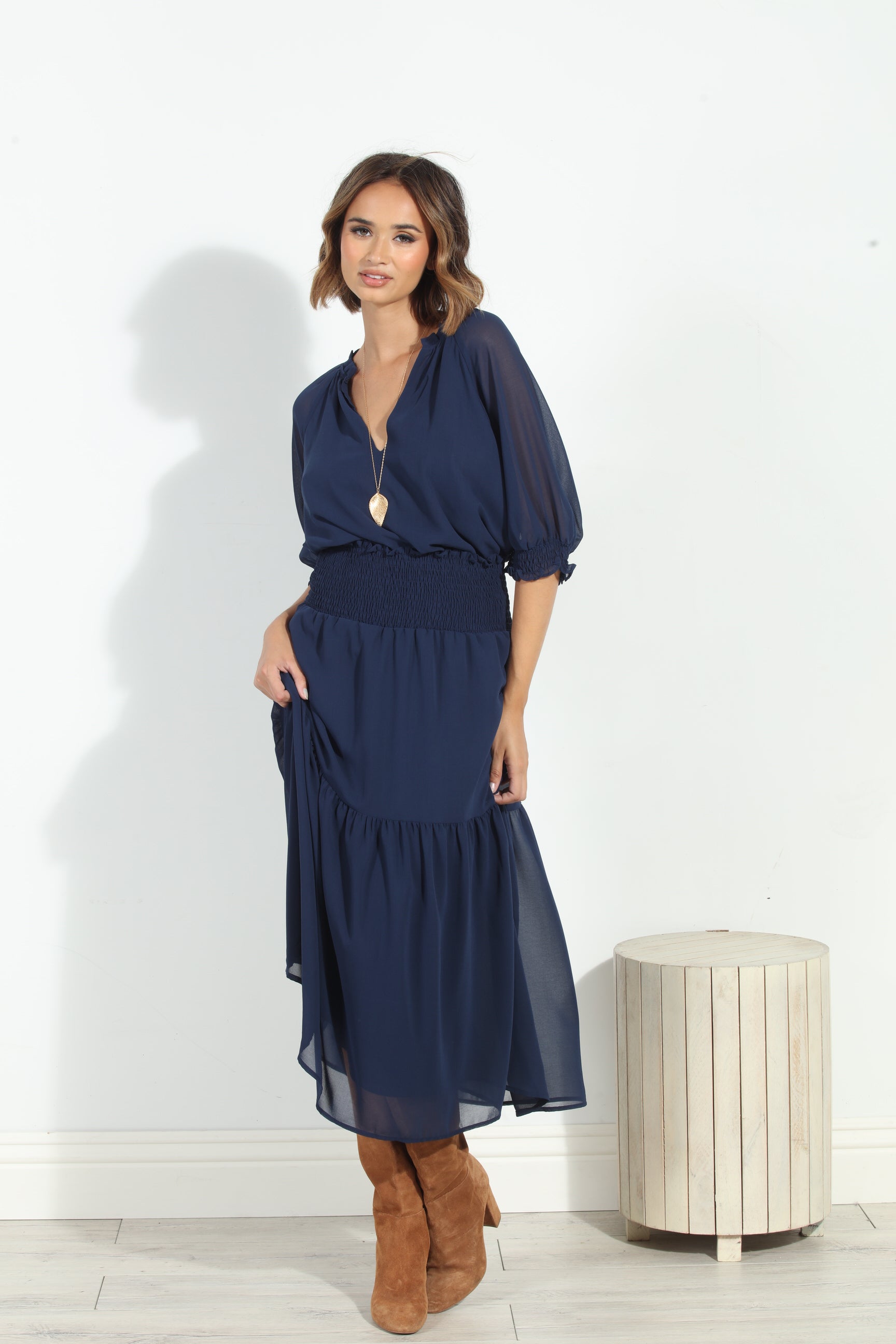 Navy Split Neck Blouse