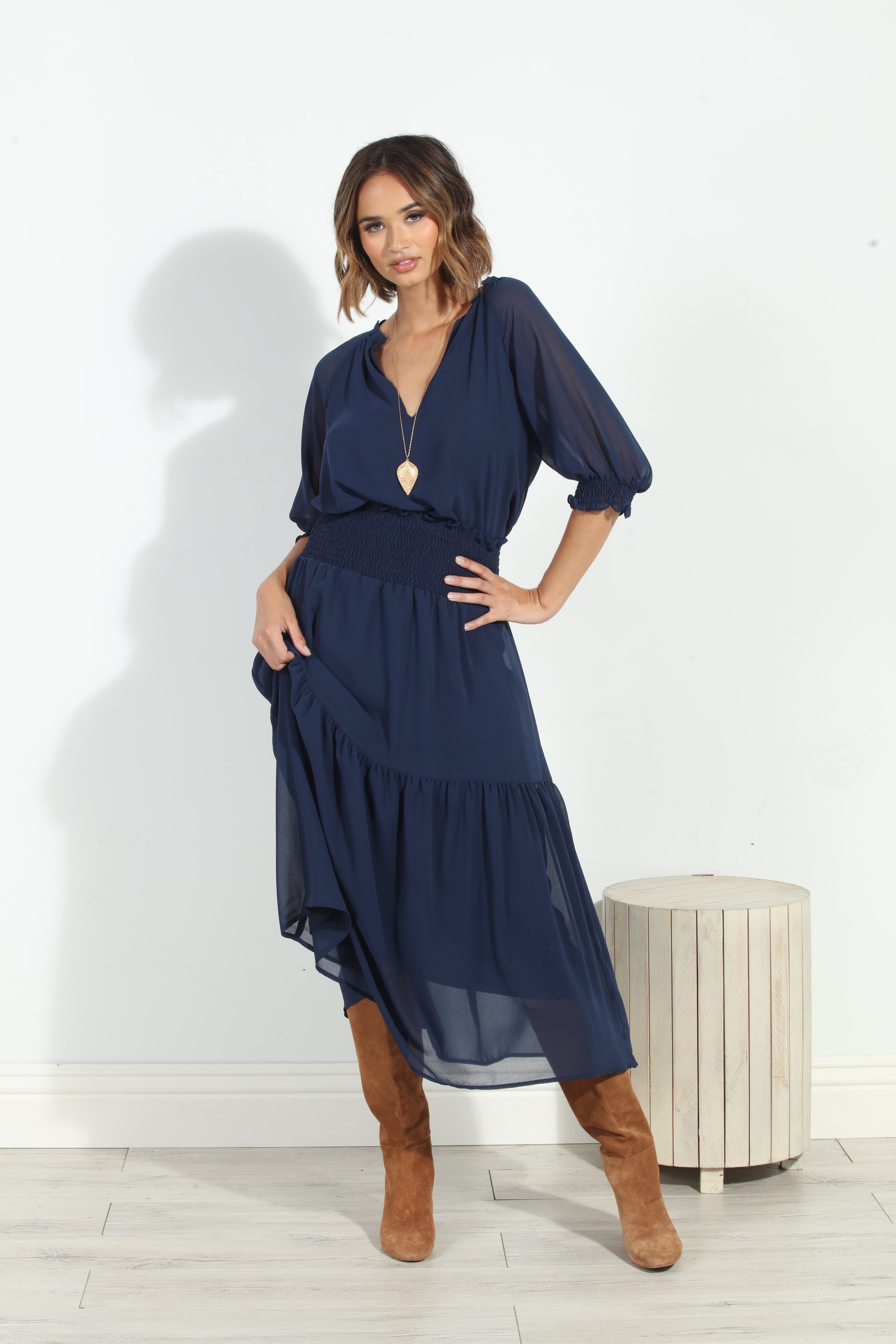 Navy Split Neck Blouse