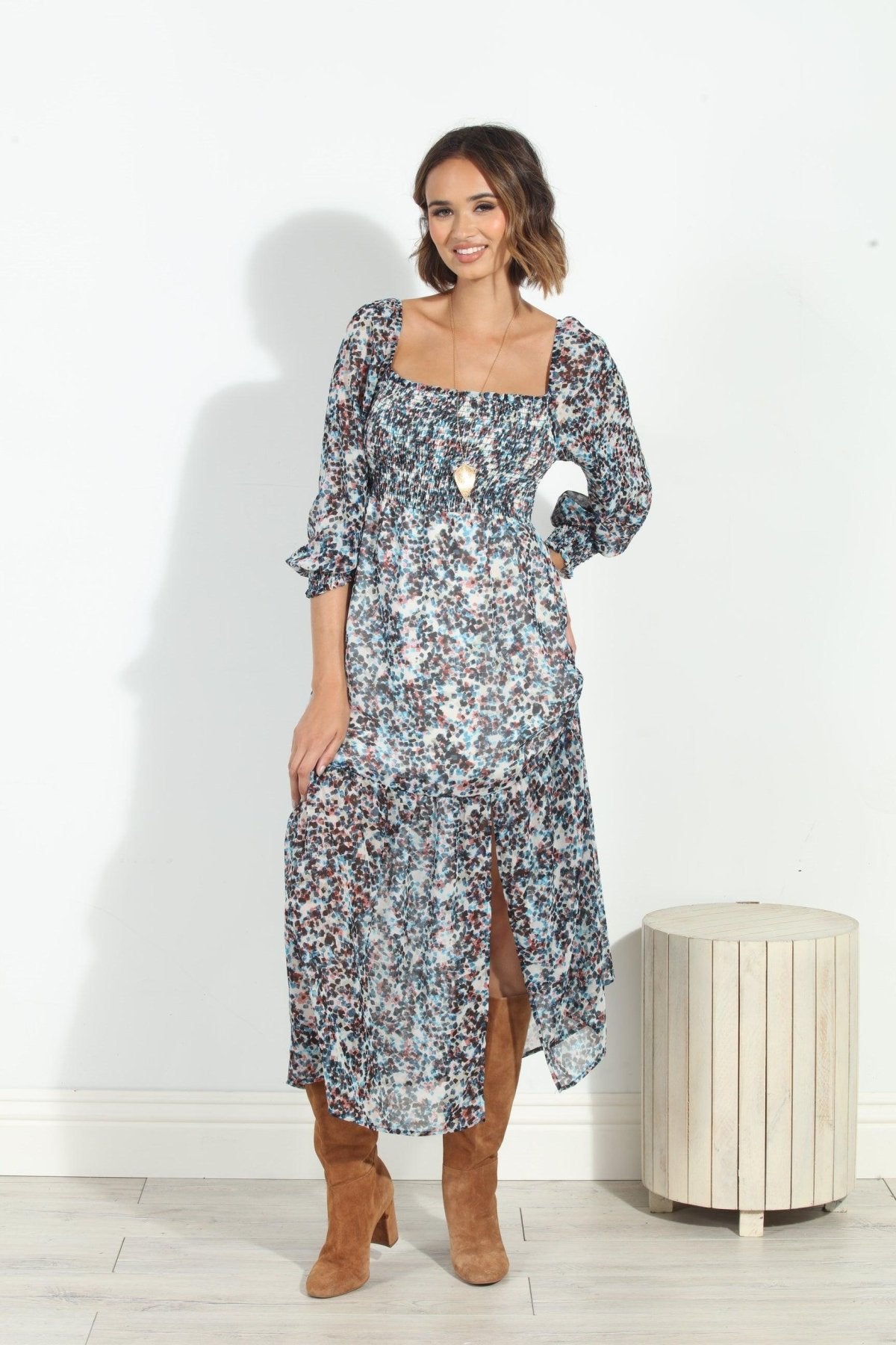 Lucila Smocked Midi Dress-FINAL SALE