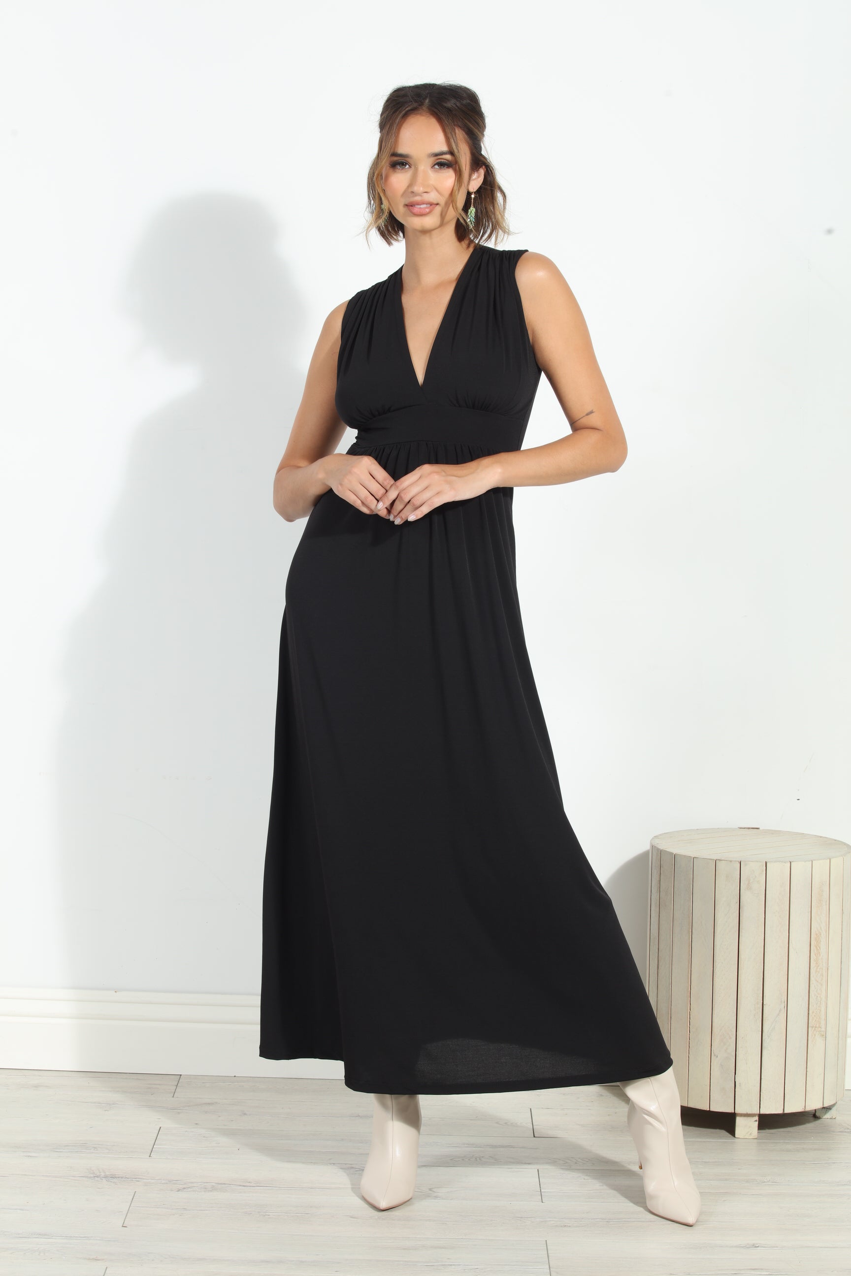 Black Stretch V-Neck Maxi Dress