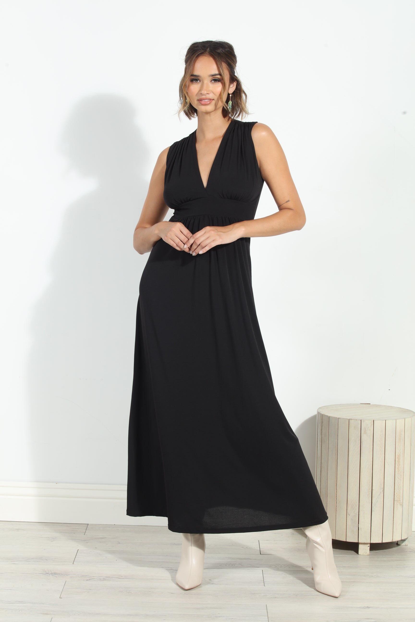 Black Stretch V-Neck Maxi Dress-BEST SELLER