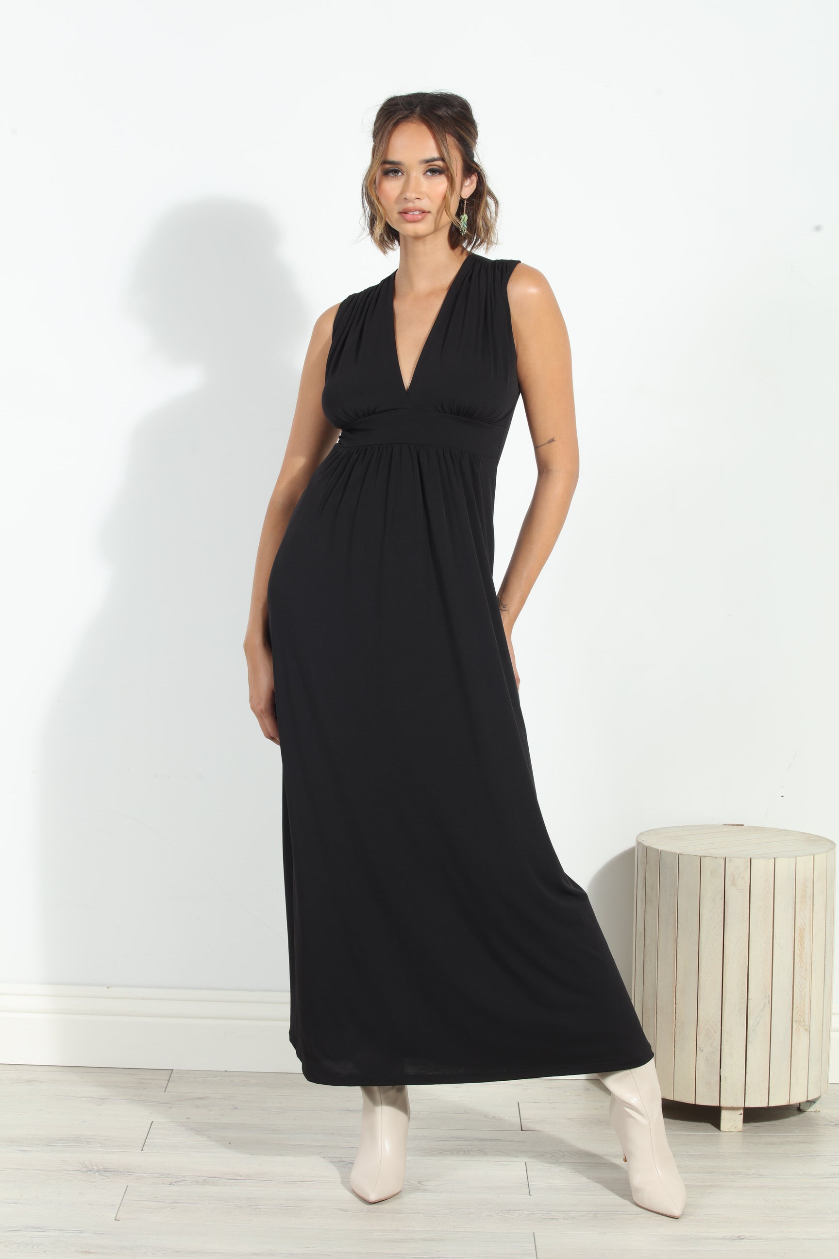 Black Stretch V-Neck Maxi Dress-BEST SELLER