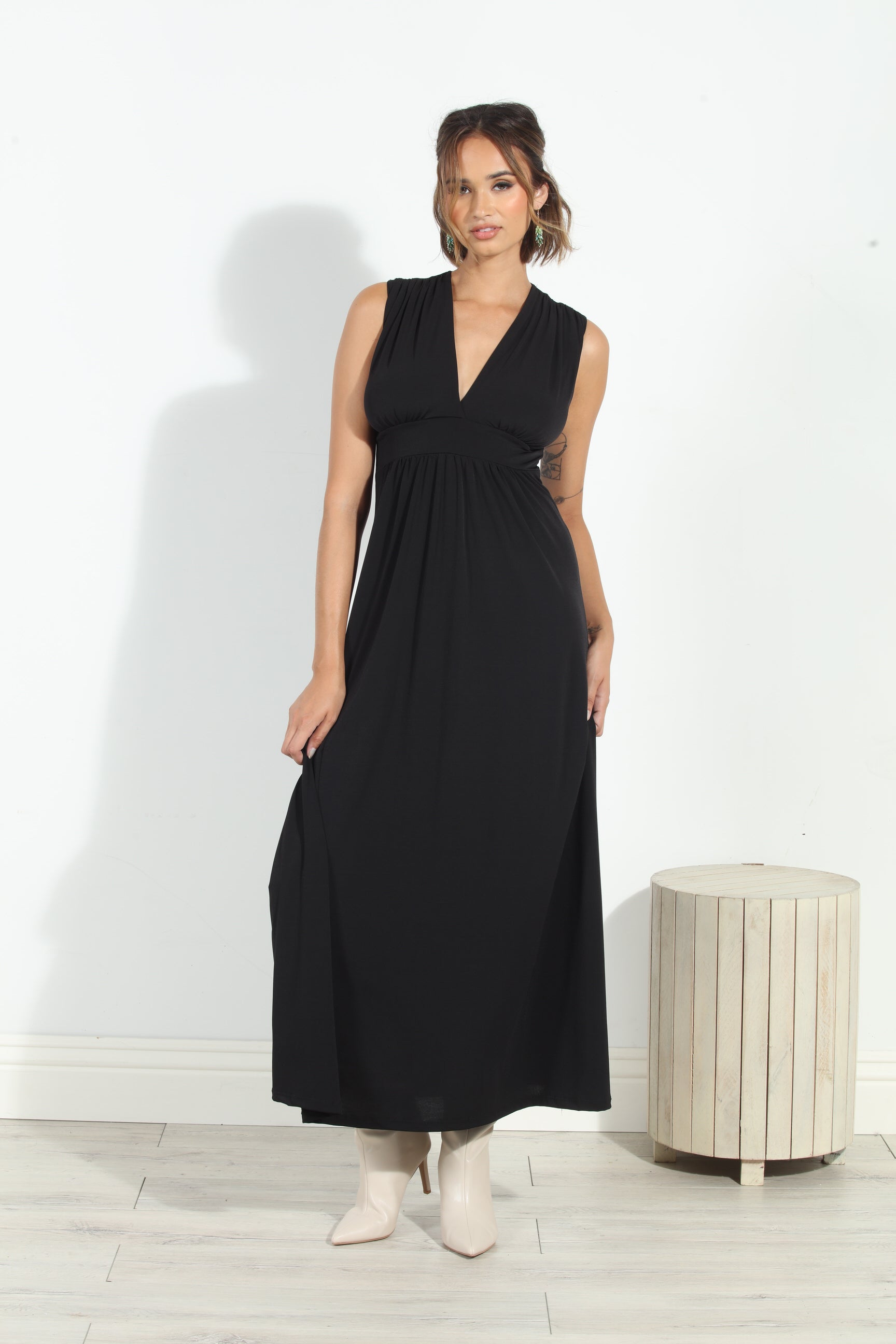 Black Stretch V-Neck Maxi Dress