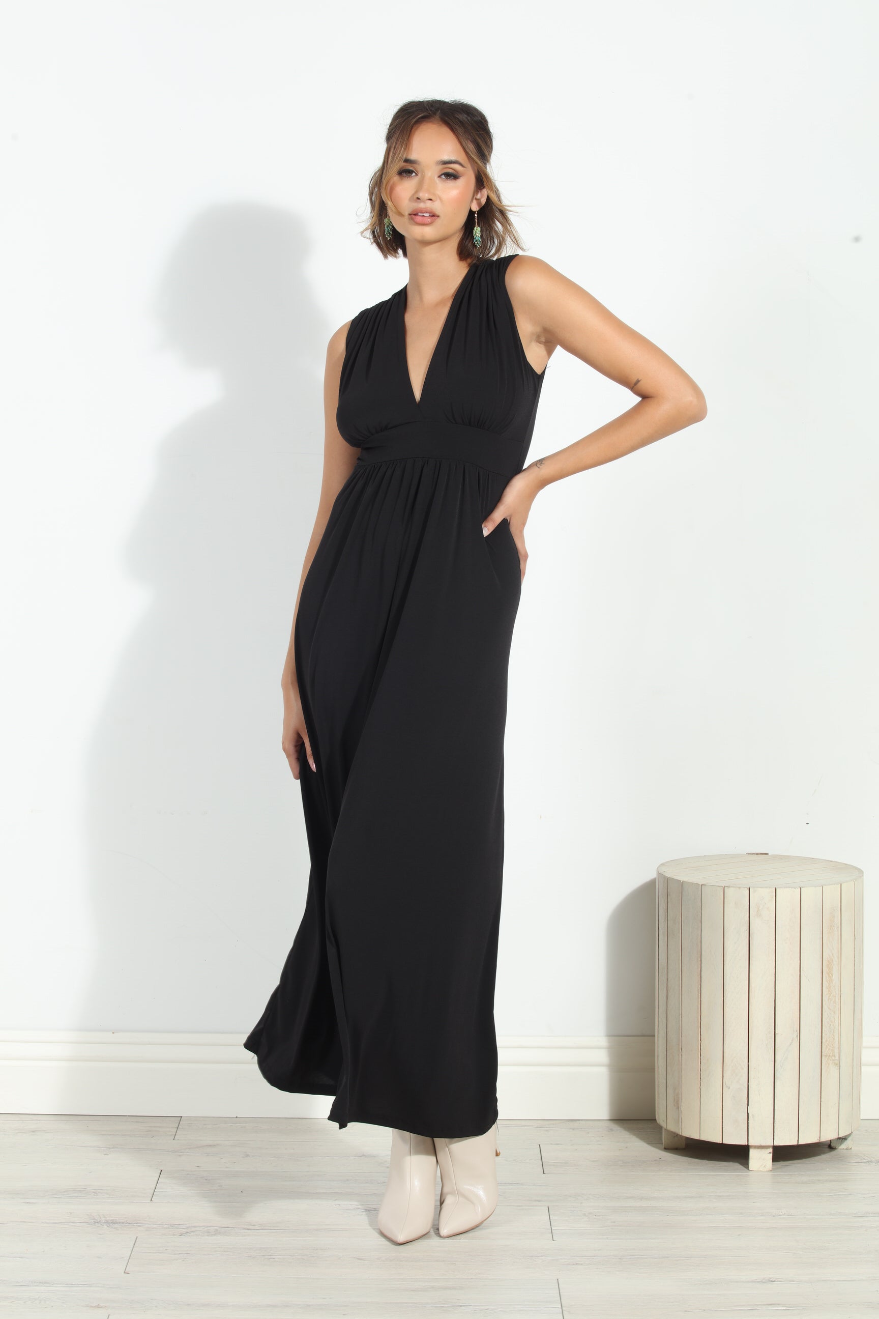Black Stretch V-Neck Maxi Dress