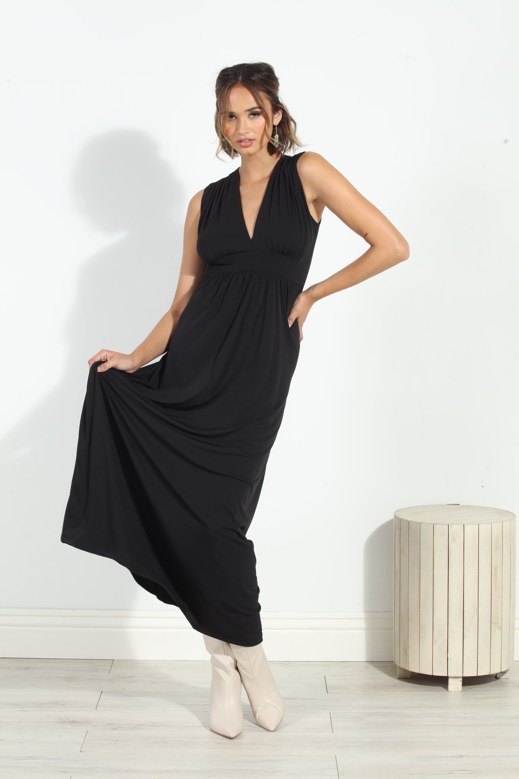 Black Stretch V-Neck Maxi Dress