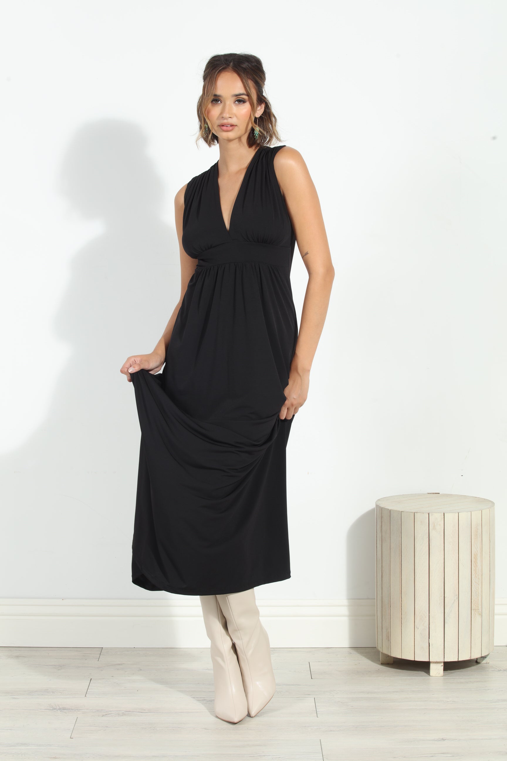 Black Stretch V-Neck Maxi Dress