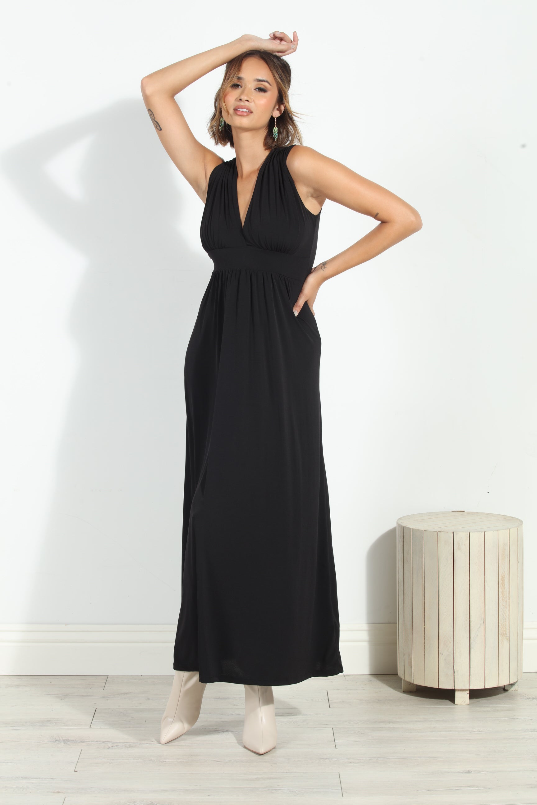 Black Stretch V-Neck Maxi Dress