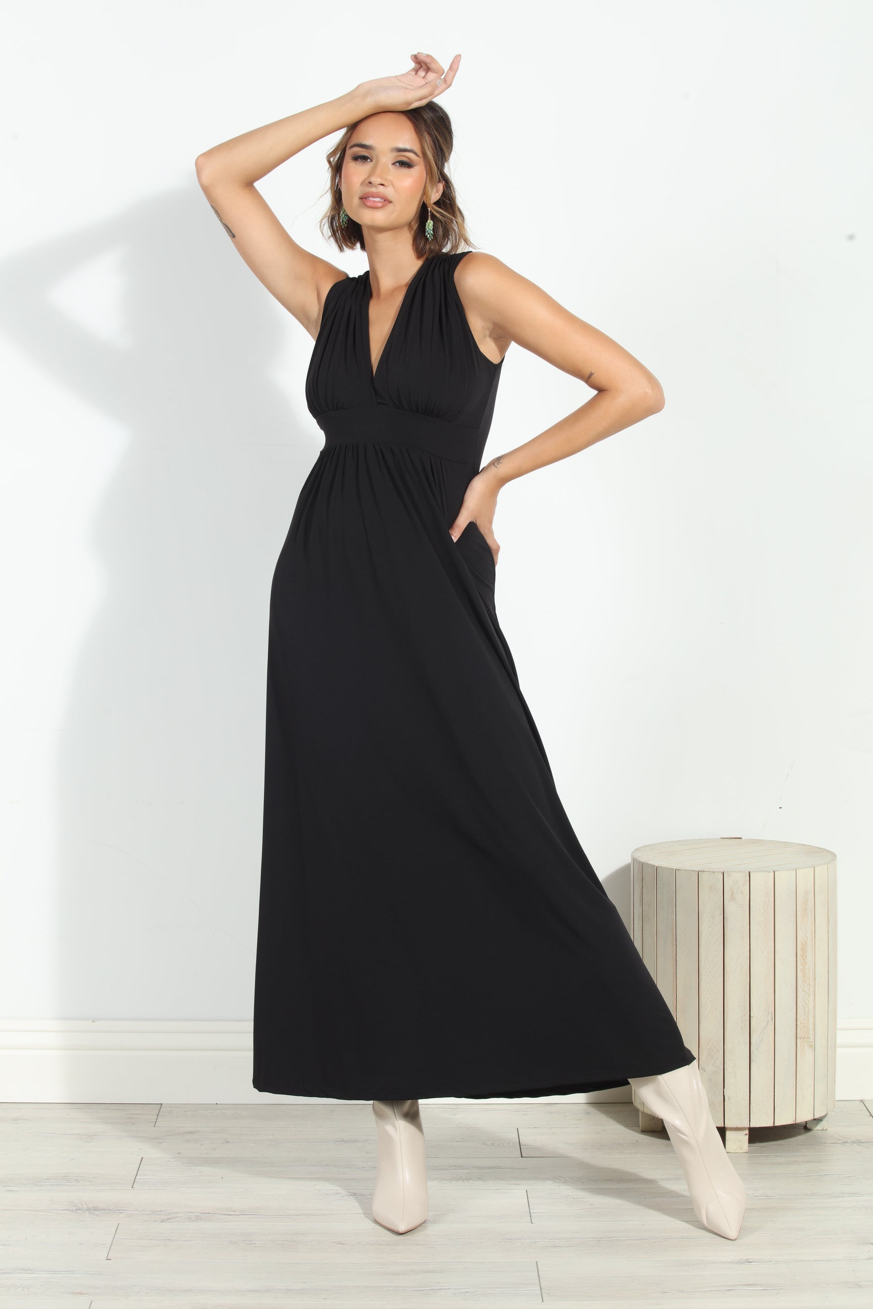 Black Stretch V-Neck Maxi Dress