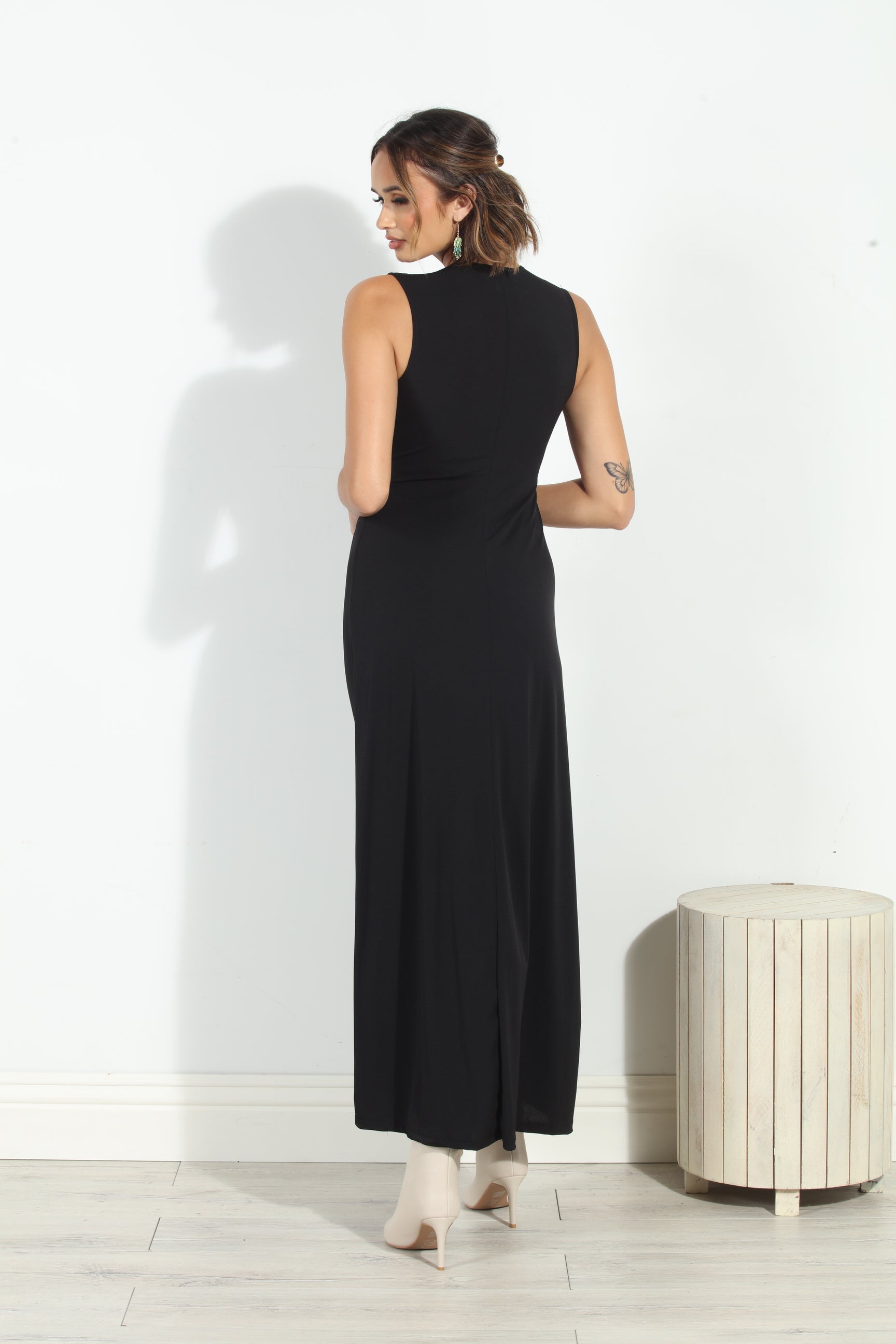 Black Stretch V-Neck Maxi Dress