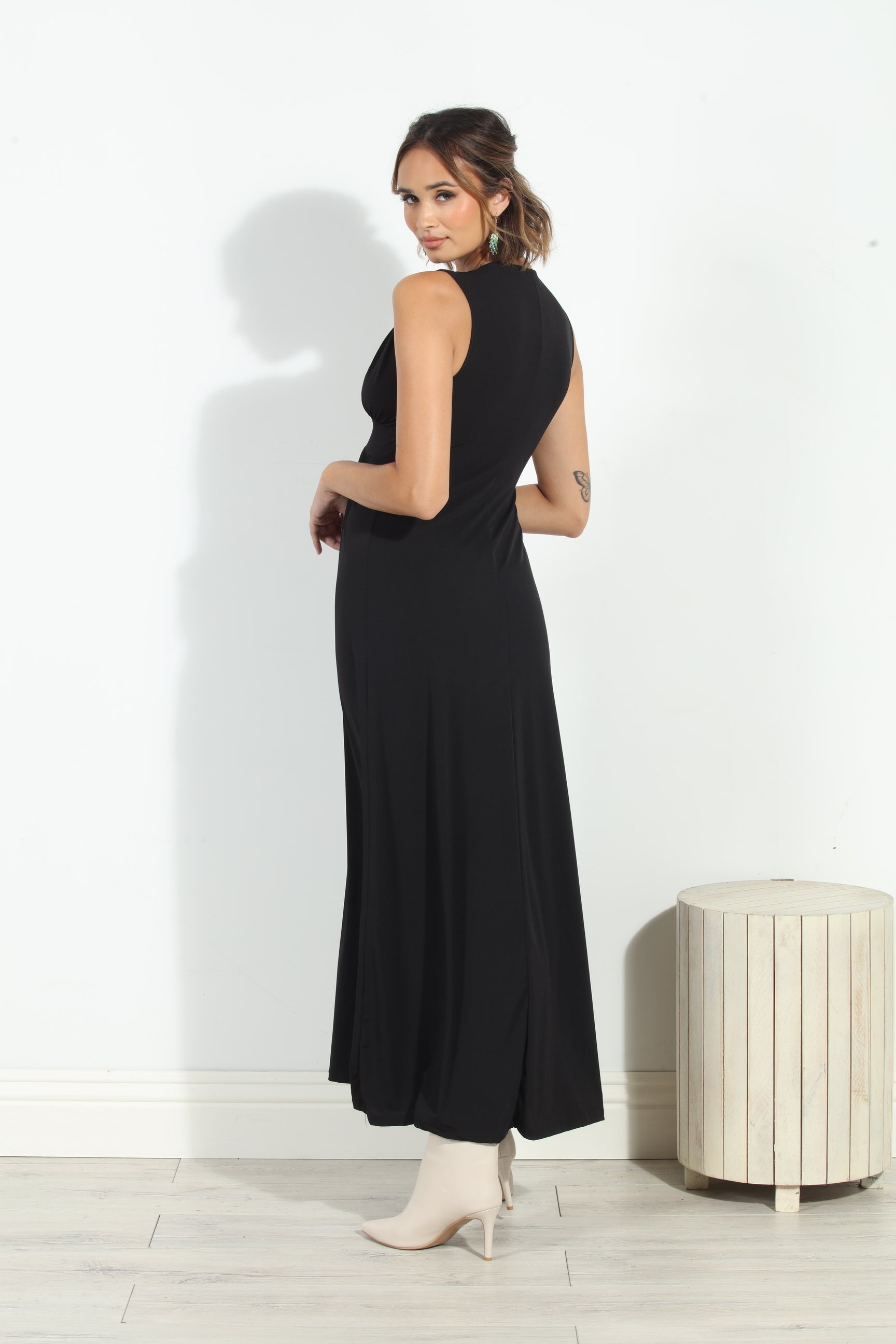 Black Stretch V-Neck Maxi Dress-BEST SELLER