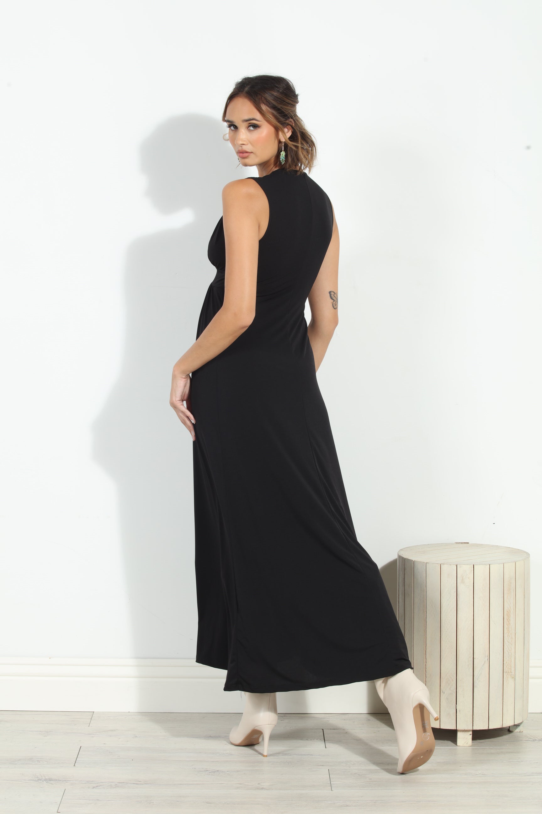 Black Stretch V-Neck Maxi Dress