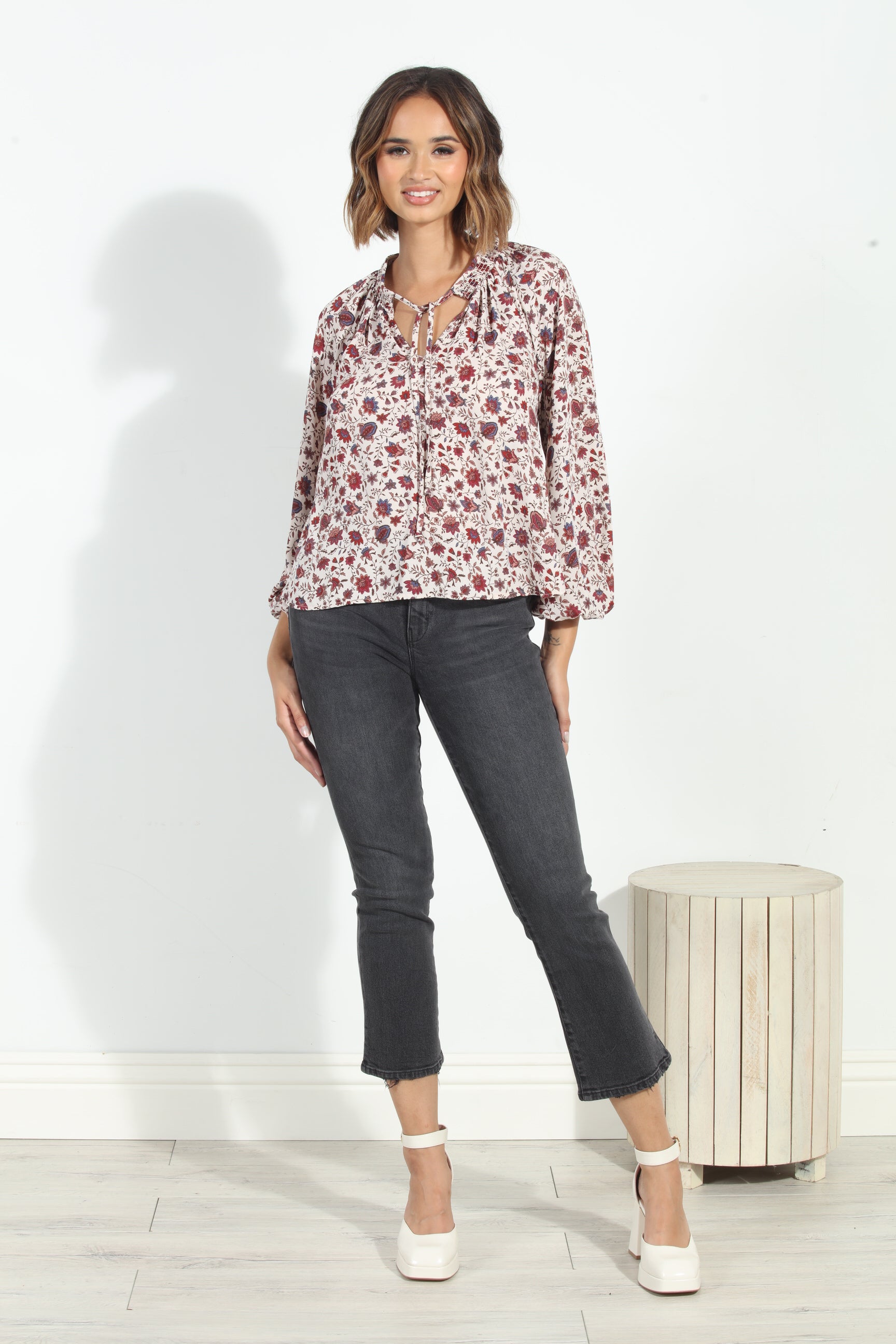 Fiori Smocked Neck Blouse
