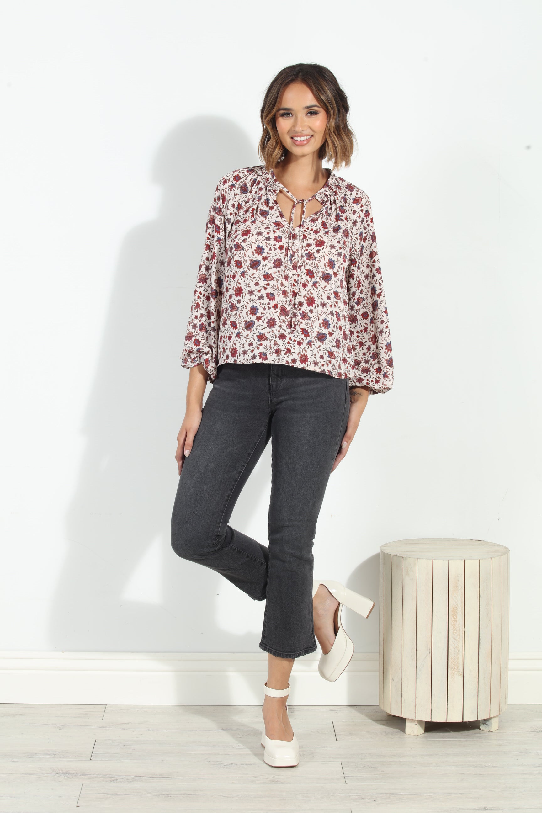 Fiori Smocked Neck Blouse