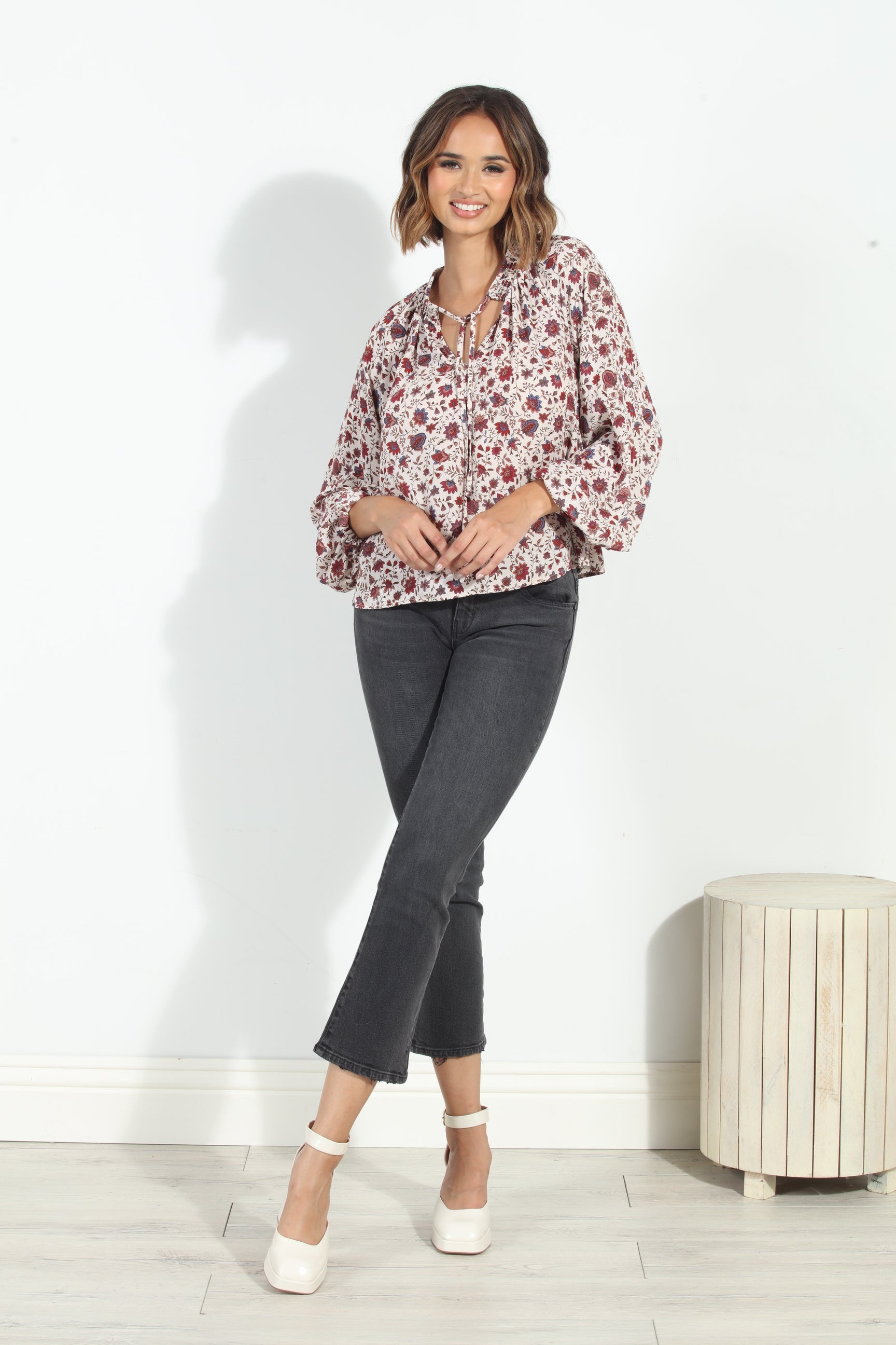 Fiori Smocked Neck Blouse