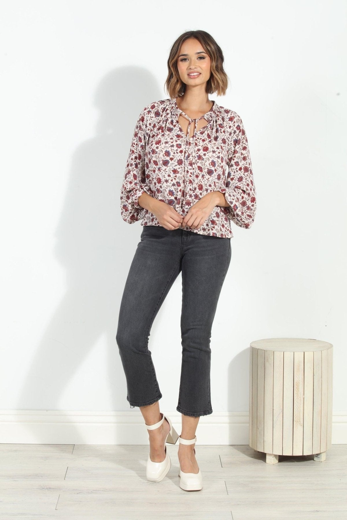 Fiori Smocked Neck Blouse-FINAL SALE