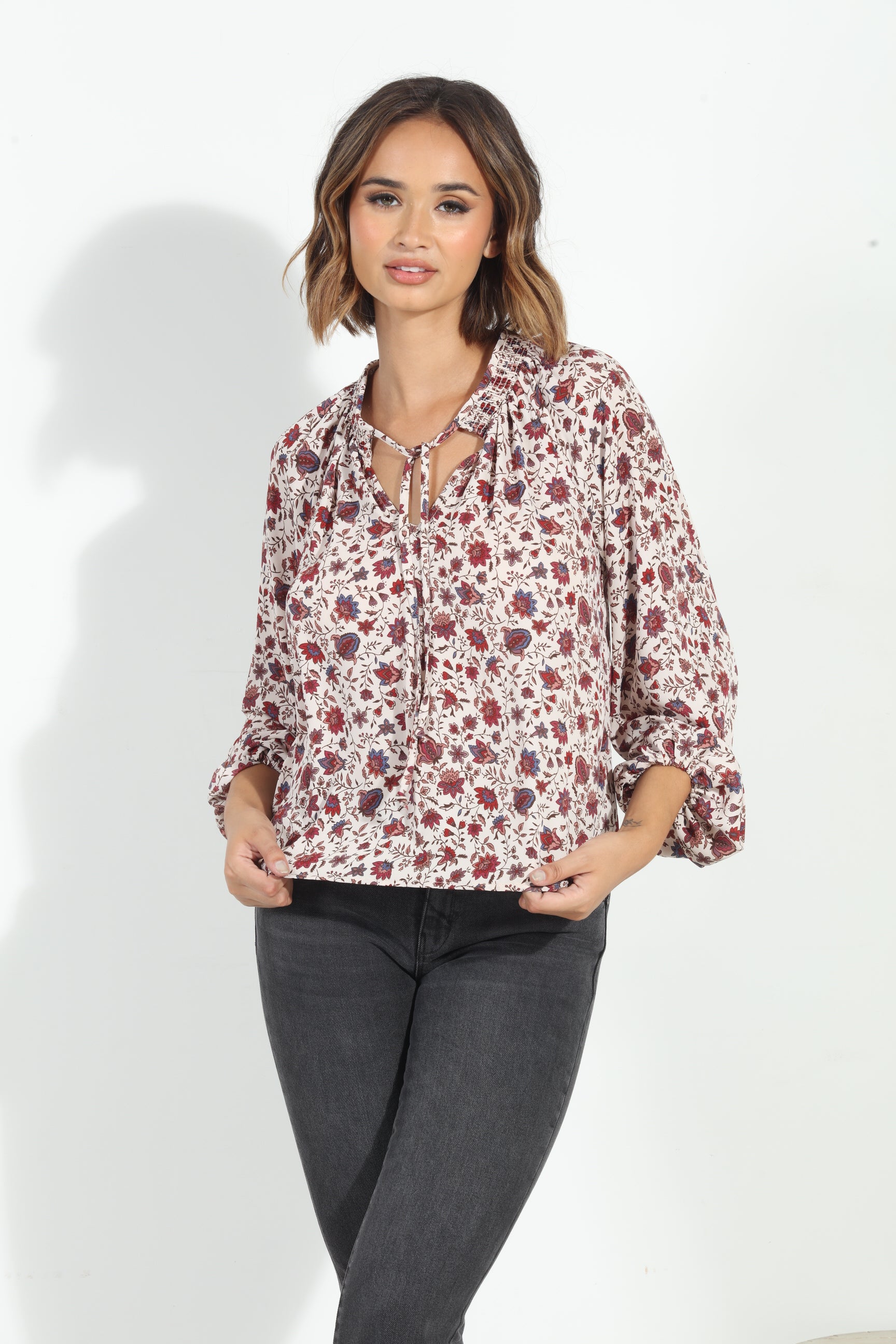 Fiori Smocked Neck Blouse