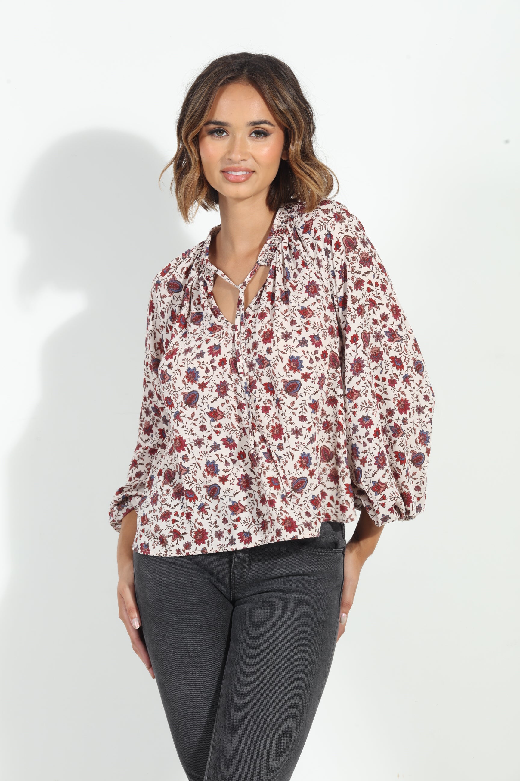 Fiori Smocked Neck Blouse