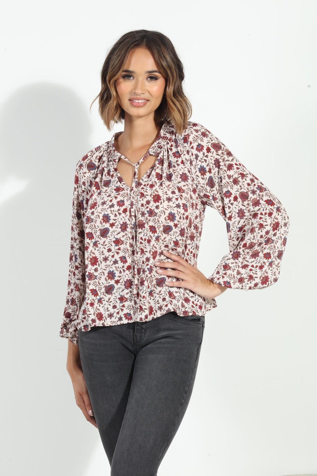 Fiori Smocked Neck Blouse-FINAL SALE